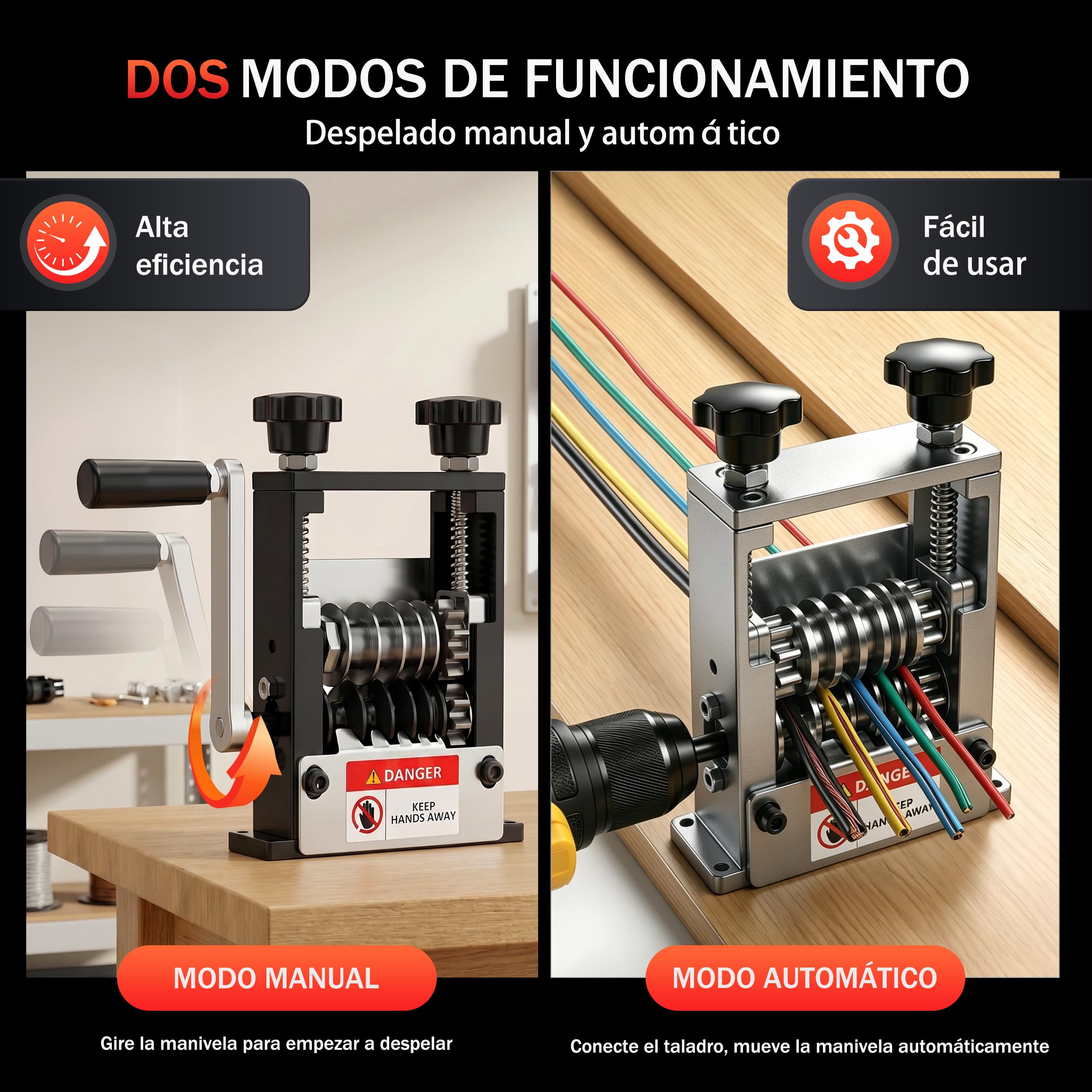 Maquina Pelacables Cobre Automático Manual 3–17 mm, Máquina Pelacables para Cobre con Manivela o Taladro, Pelacables para Reciclaje de Cables con 6 Canales y 5 Cuchillas (Negro)