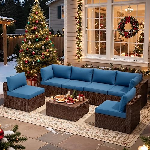 Miniatura 2 de HOMREST Cojines de repuesto para muebles de patio, cojín de sofá repelente al agua para juegos de conversación de patio seccional de mimbre de ratán