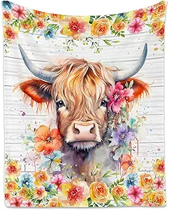 Highland Cow Blanket, Cozy Soft Throw Gifts for Women, Cute Colorful Flannel Throw Blankets for Couch Office, 60x80 Inches