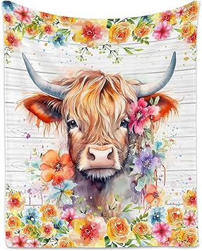 Highland Cow Blanket, Cozy Soft Throw Gifts for Women, Cute Colorful Flannel Throw Blankets for Couch Office, 60x80 Inches
