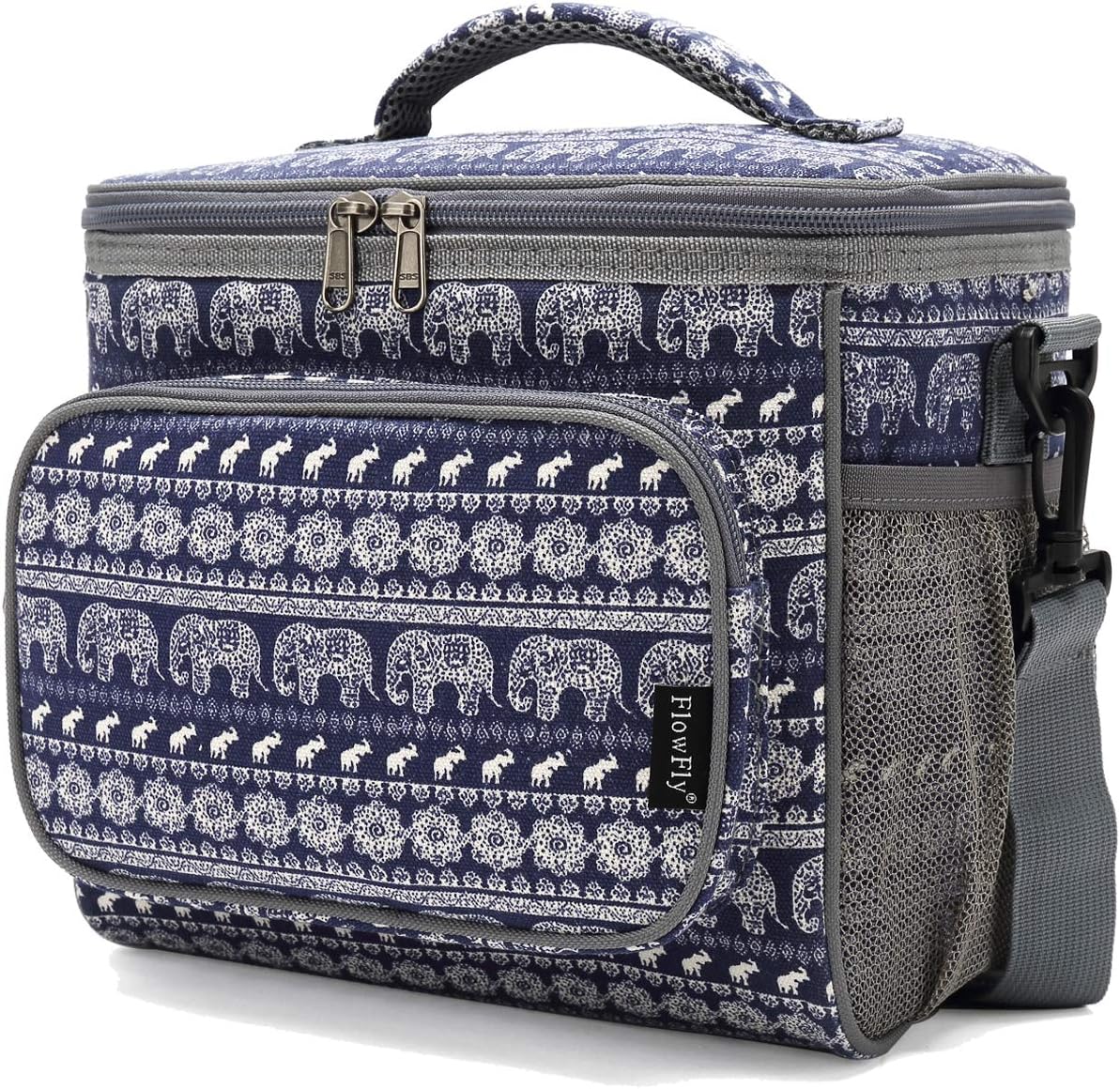 FlowFly Insulated Reusable Lunch Bag Adult Large Lunch Box for Women and Men with Adjustable Shoulder Strap,Front Zipper Pocket and Dual Large Mesh Side Pockets,Elephant - Image 8