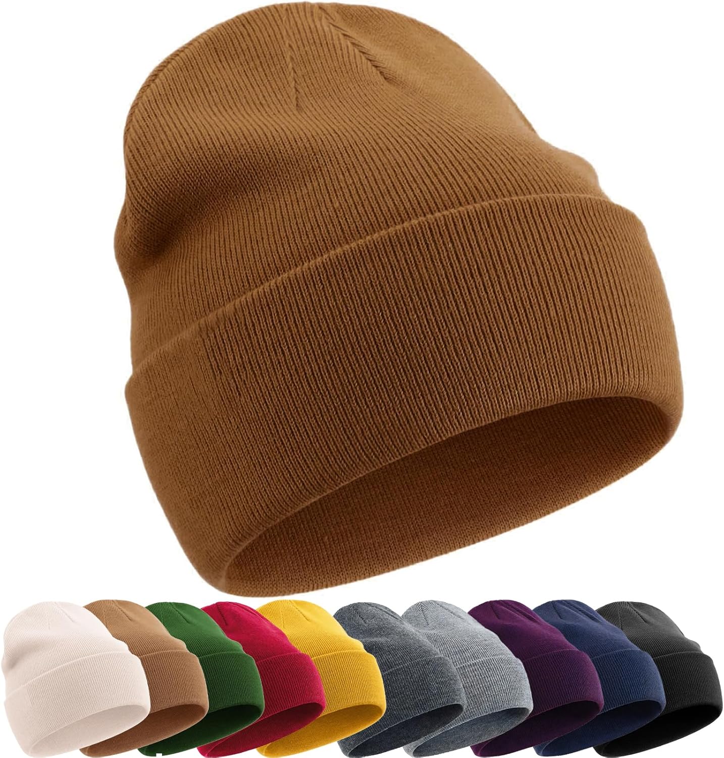 Cotton Beanie Hat for Women Men, Double Warm Knit Winter Hats, Fisherman Slouchy Ski Cuffed Beanies Skull Cap