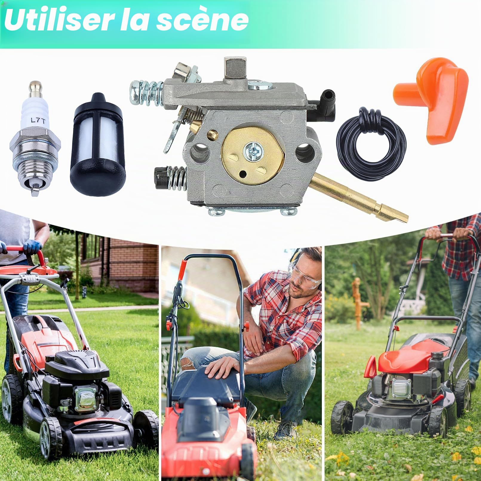 Adefol Kit carburateur Pour Stihl FS160 FS200 FS202 FS280 FS350 FS120 FR220 BT120 BT121 SP200 Tondeuse à Gazon, avce Bougie d'allumage, Pommeau d'accélérateur, Remplacement 4134 120 0603