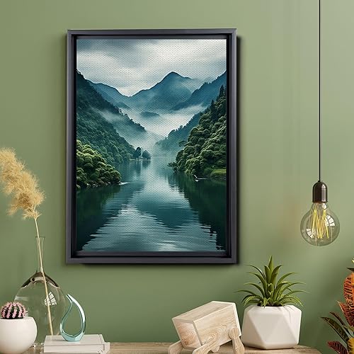 Miniatura 5 de DustinWay Framed Canvas Print Wall Art Set of 3 Green Forest Mountain Photography Modern Art Minimalist Nature Decor