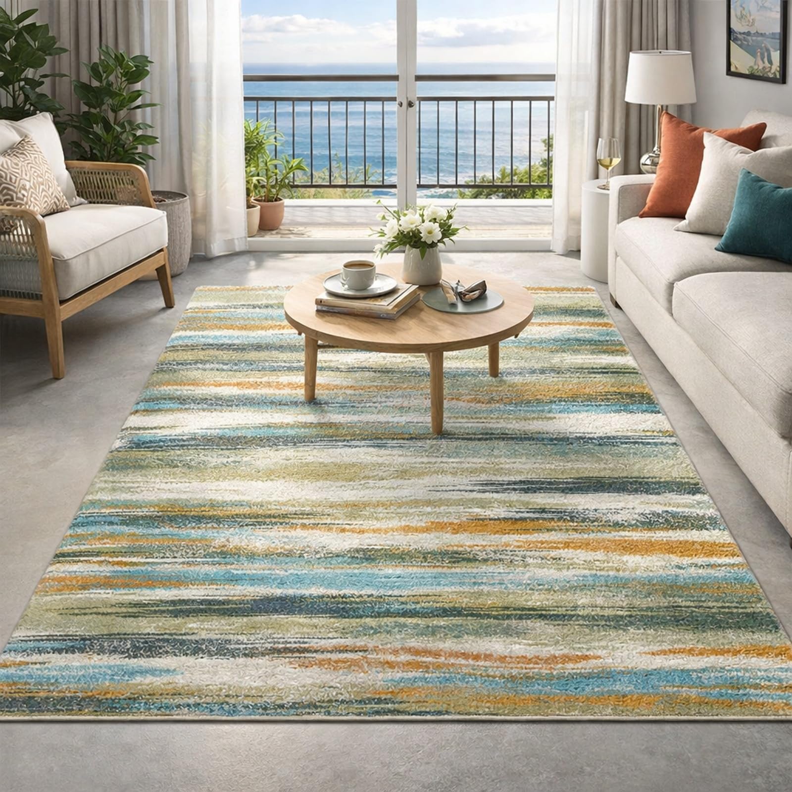 Grand tapis salon antidérapant et lavable aux motifs abstraits