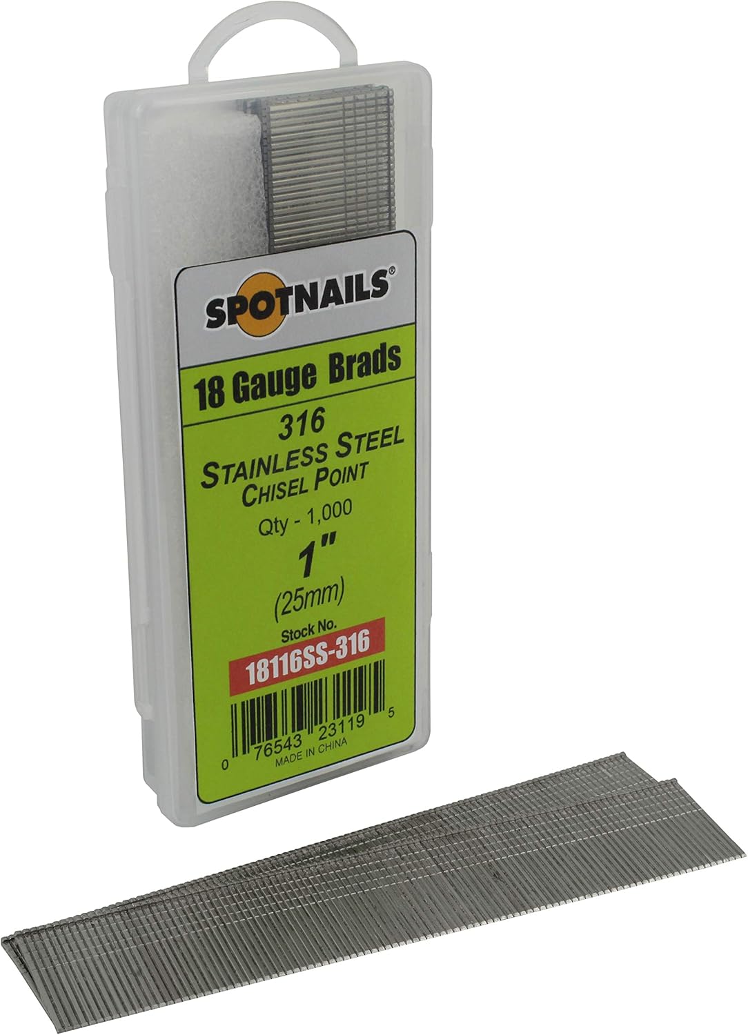 Spotnails 18116SS-316 1 in. 316 Stainless Steel 18 Gauge AX Style Brads, 1,000/Box