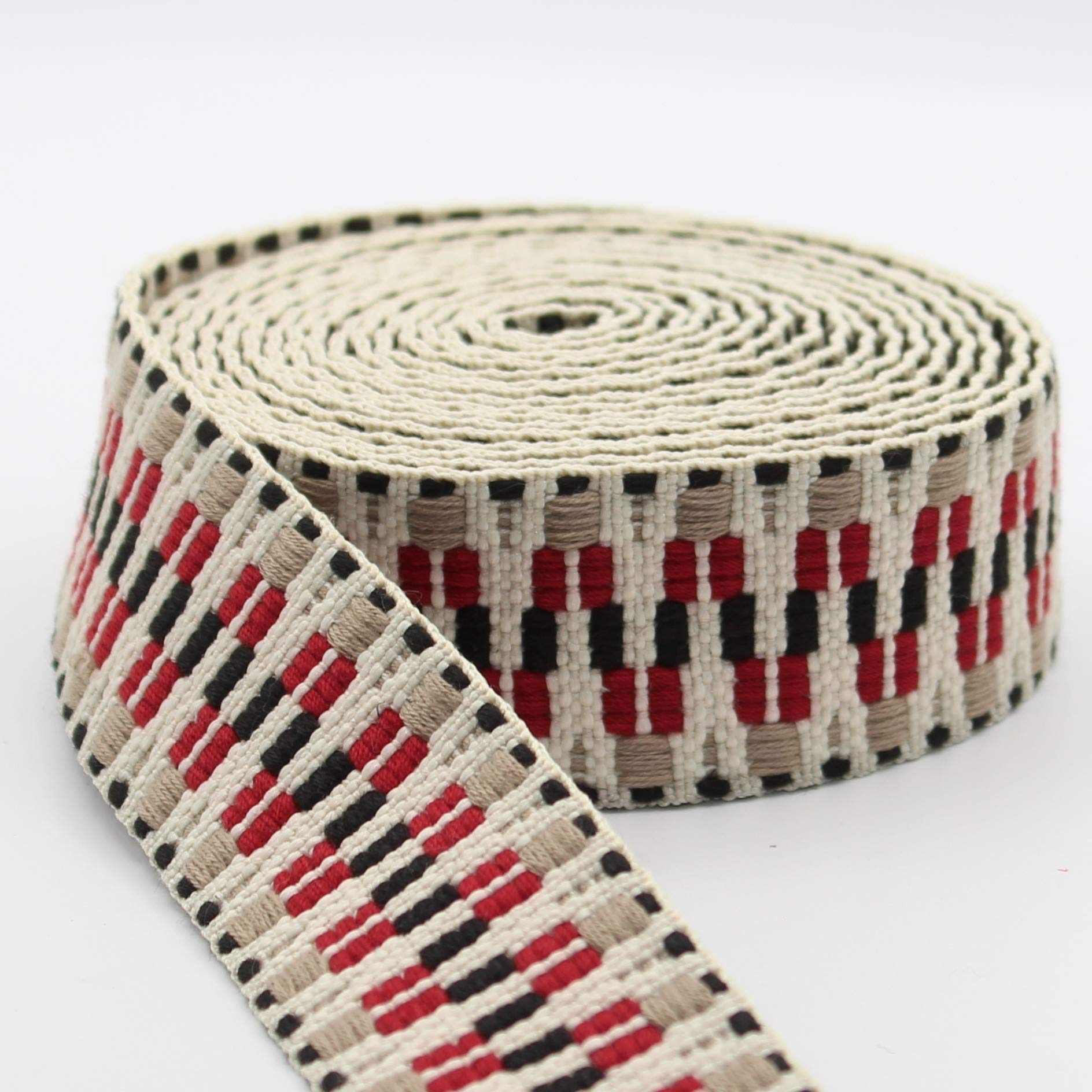 5 m Ethnic Zig Zag Strap 38 mm Red/Ecru 326s