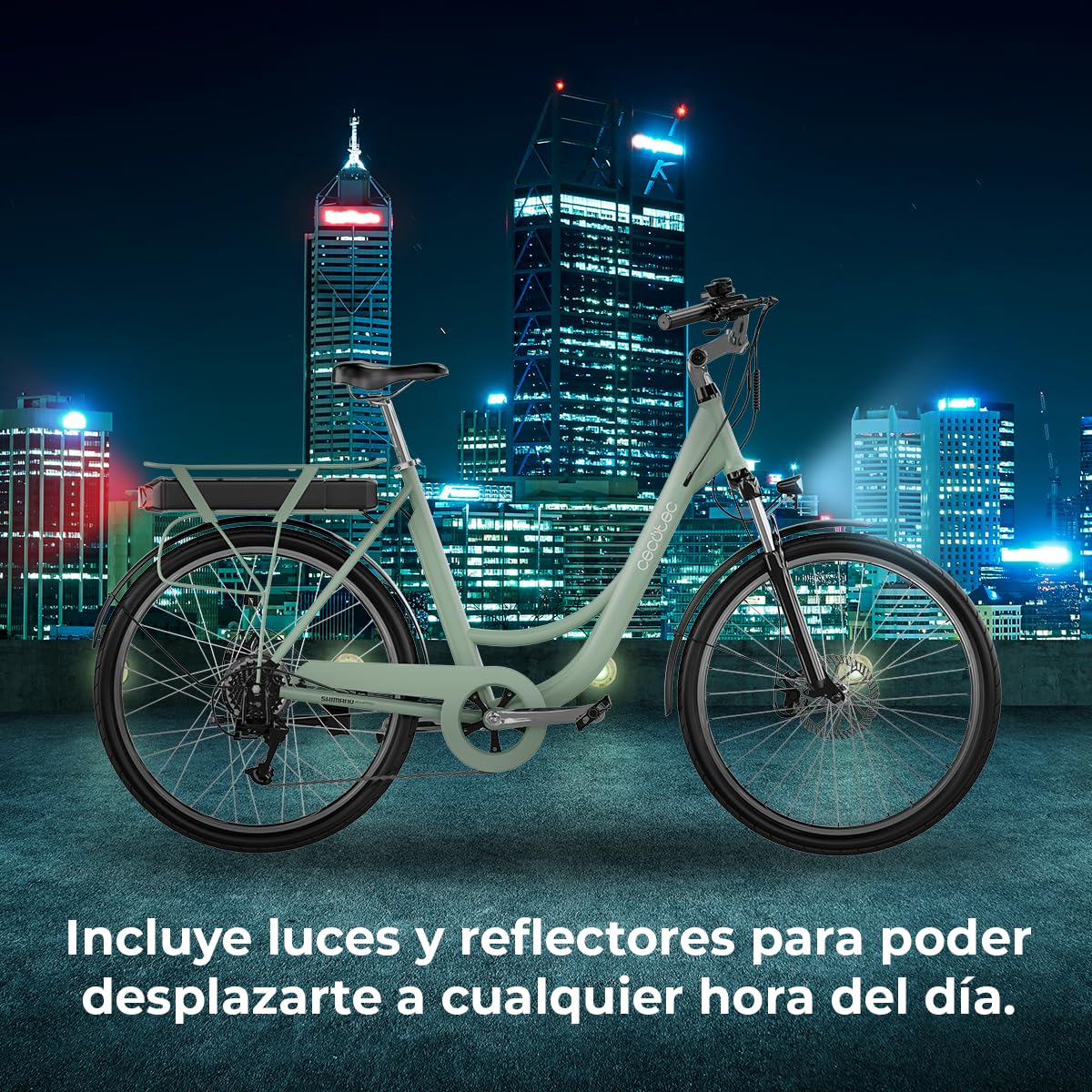 Cecotec Bicicleta Eléctrica de Ciudad Capital. 80 km de Autonomía, Batería 468 WH, Suspensión Delantera, Cambio Shimano de 6 Velocidades y Doble Disco de Freno