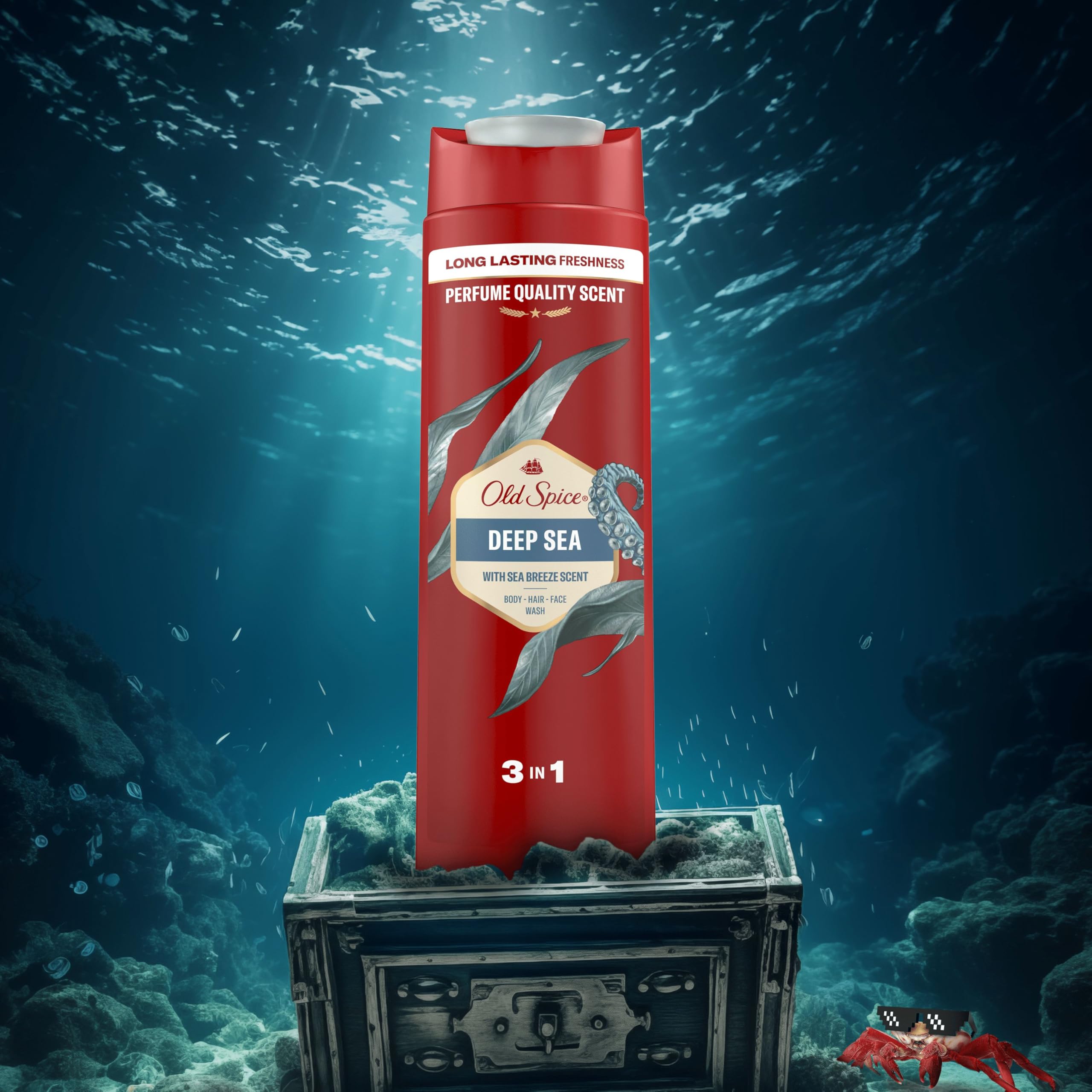 Old Spice Deep Sea Gel De Ducha Y Champú Para Hombres 4x400ml, Gel Para Cara, Cuerpo Y Pelo 3 En 1 Multiusos, Frescura Duradera, Fragancia Excepcional, Limpieza Profunda