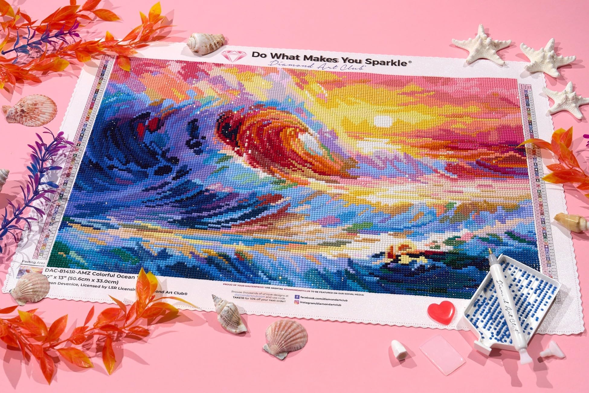 DIAMOND ART CLUB Colorful Ocean Waves Diamond Painting Kit, Fun