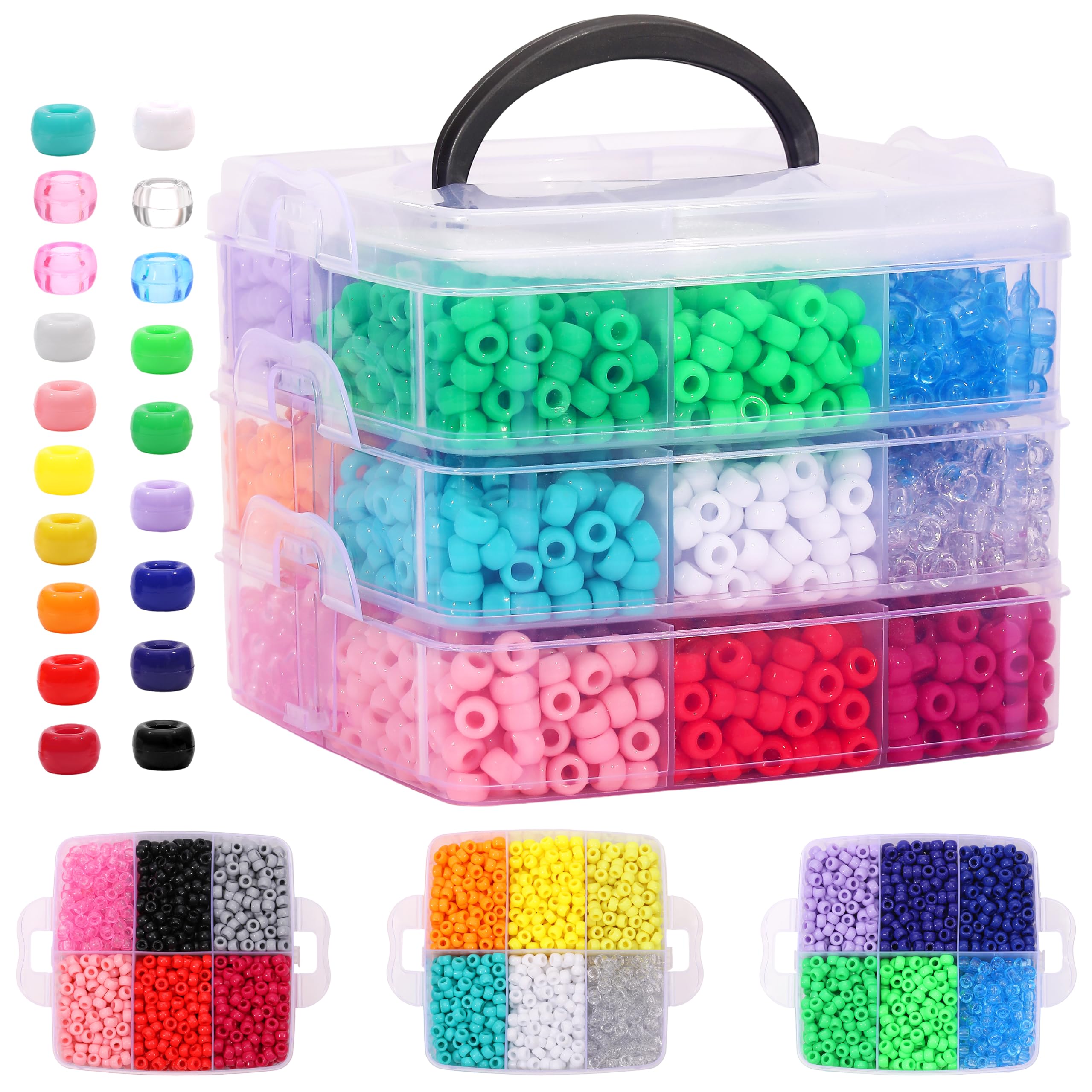 XIANNVXI 18 Colours Pony Beads Set with Box,3600Pcs Assorted Kandi Bead Kit