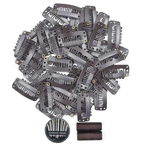 Yamel 50 extensiones de cabello de 6 dientes para mujer, pinzas de metal en forma de U con pinzas de goma para peluca para extensiones de cabello