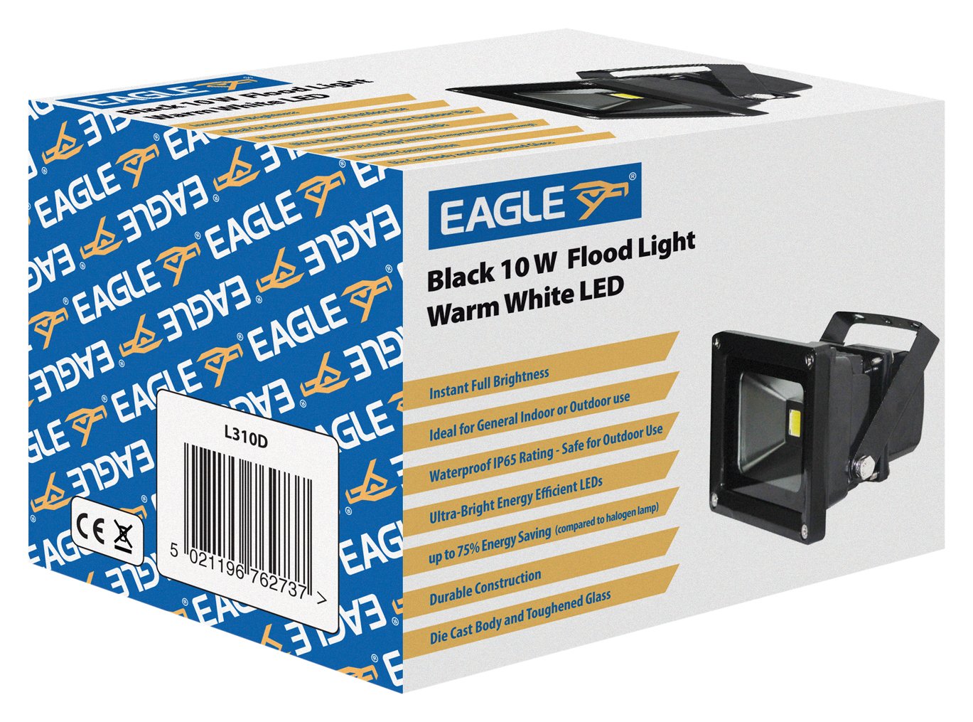 Eagle Waterproof IP65 10W Black Flood Light in Warm White