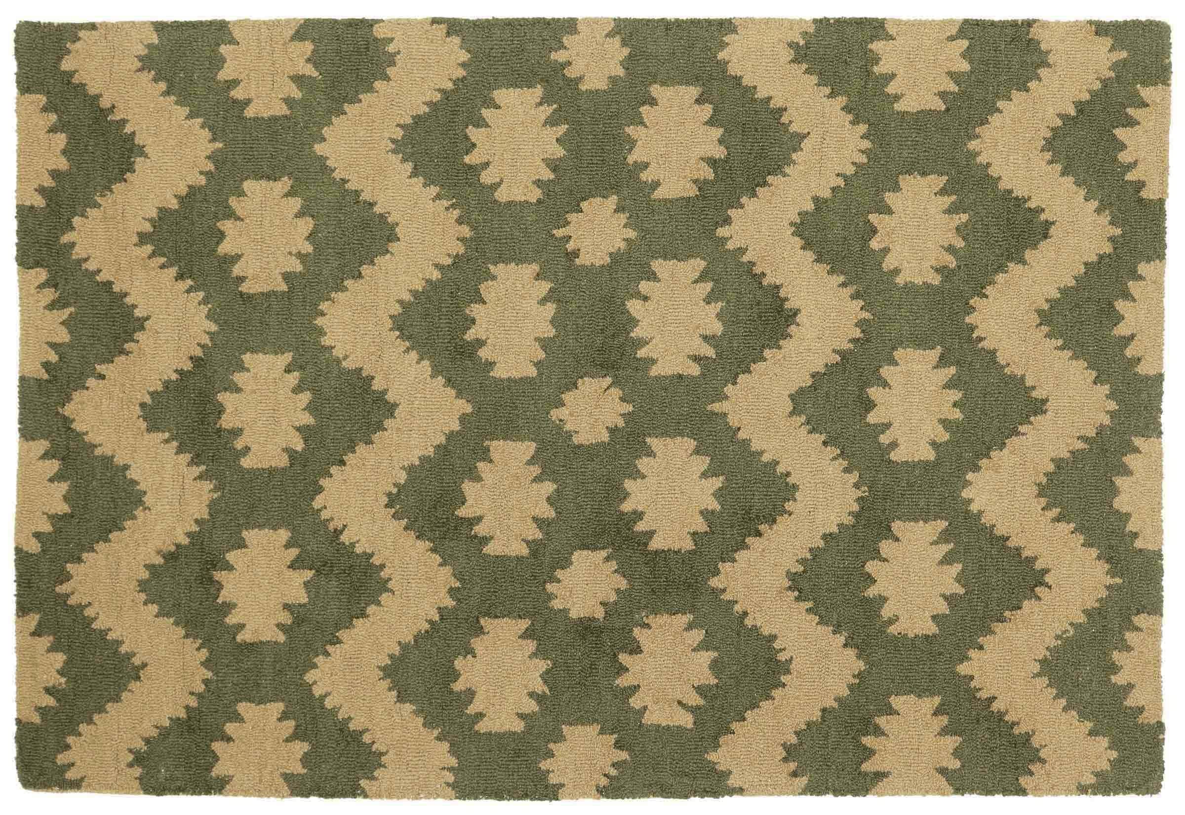 Tapis en laine fait main vert motifs 120x180 cm tapis de sol artisanal de salon
