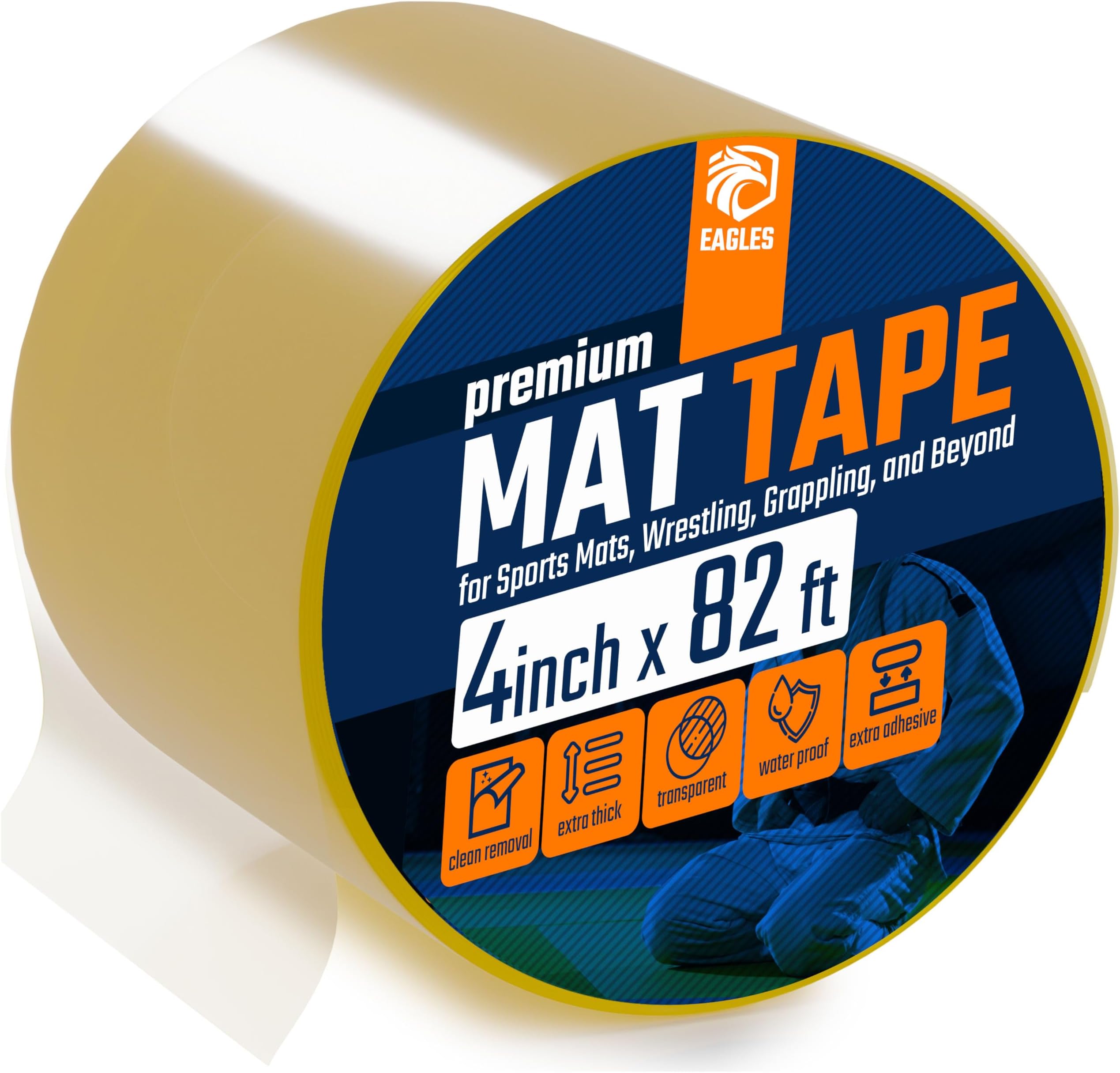 Clear Mat Tape 3 or 4 Inch 1, 2, 3 or 18 Pack Mat Tape for Wrestling Grappling Gymnastics Jiu Jitsu MMA Floor | Exercise Roll Out Mats Foam Tiles | Home Mats & Gym Floor Tape (1, 4 Inch)