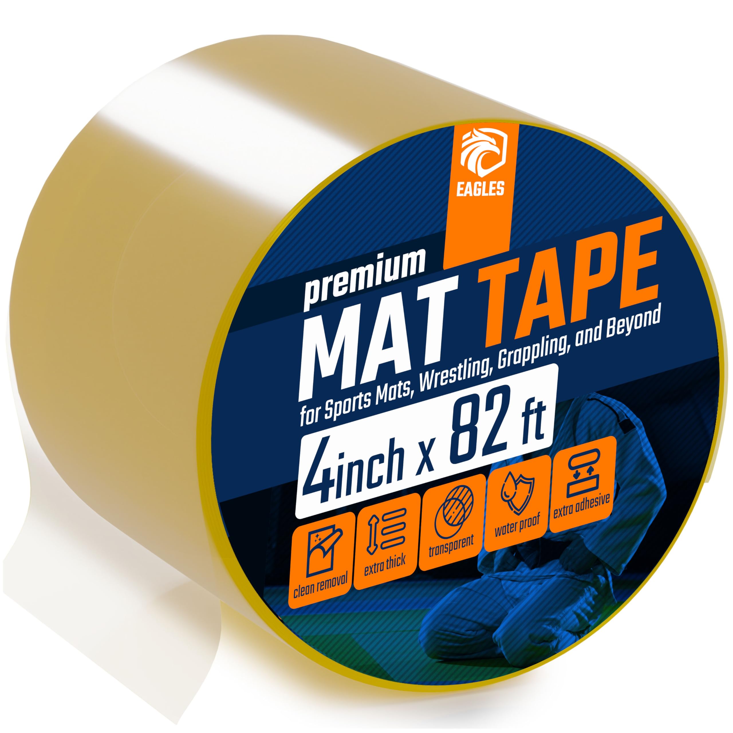 Clear Mat Tape 3 or 4 Inch, 1, 2 or 3 Pack Mat Tape for Wrestling Grappling Gymnastics Jiu Jitsu MMA Floor | Exercise Roll Out Mats Foam Tiles | Home Mats & Gym Floor Tape (1, 4 Inch)