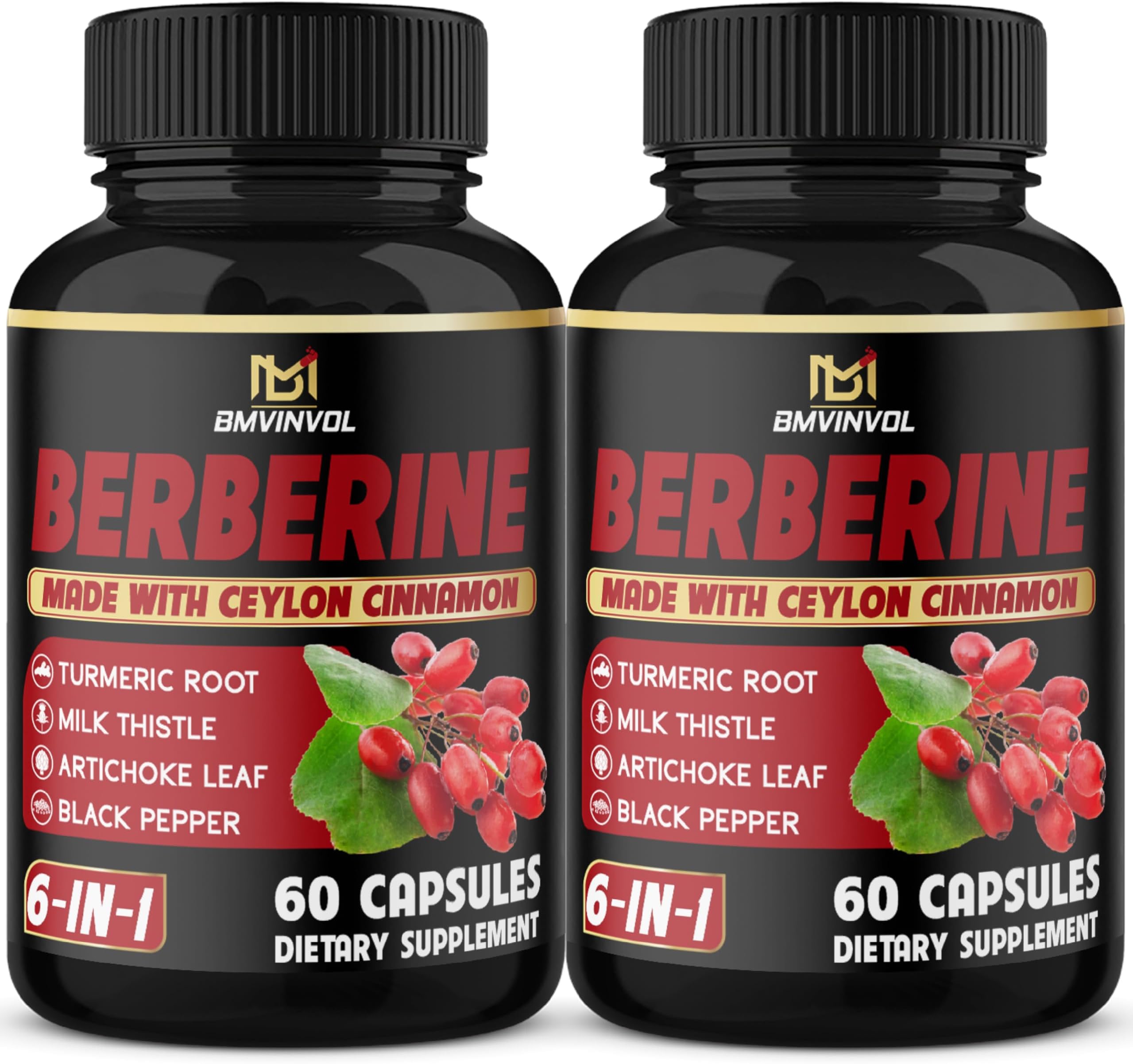 Berberine Complex Supplement, with Cinnamon, Green Tea, and Black Pepper (90 Capsules) DLC: 10/2026