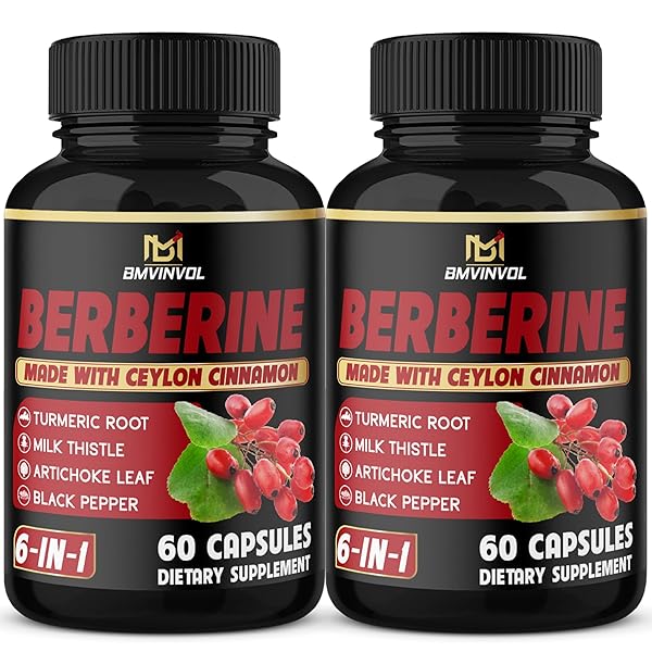 (2 Packs) Berberine Supplement Plus Ceylon Cinnamon, Turmeric, Artichoke, Milk Thistle, Black Pepper - 120 Capsules - 4 Months Supply
