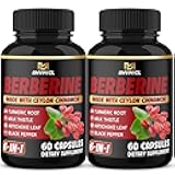 (2 Packs) Berberine Supplement Plus Ceylon Cinnamon, Turmeric, Artichoke, Milk Thistle, Black Pepper - 120 Capsules - 4 Months Supply
