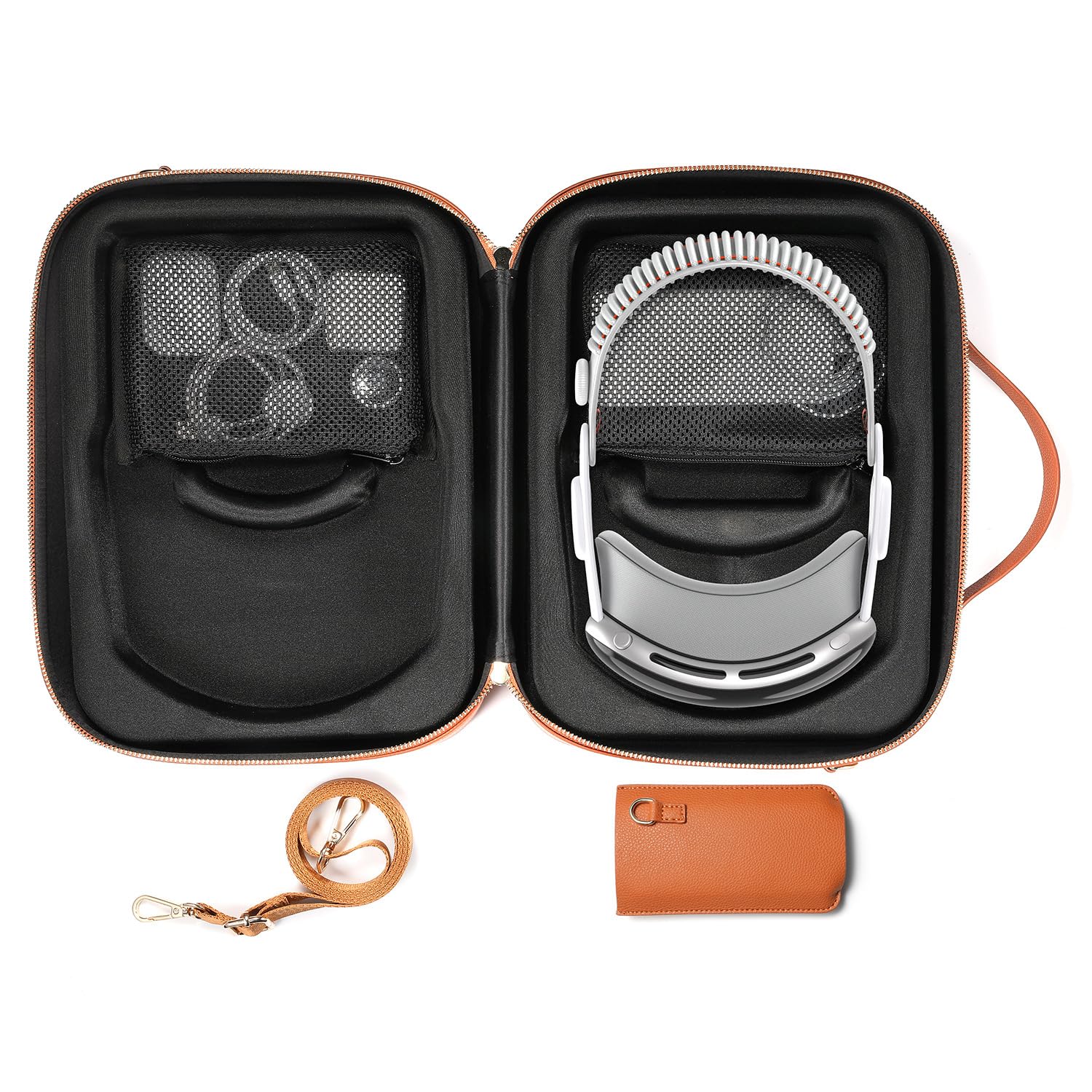 Borsa di stoccaggio per gli occhiali Vision Pro per la realtà virtuale, borsa antiurto per il trasporto a spalla, borsa da viaggio di grande spazio, custodia portatile per lo stoccaggio (Marrone)