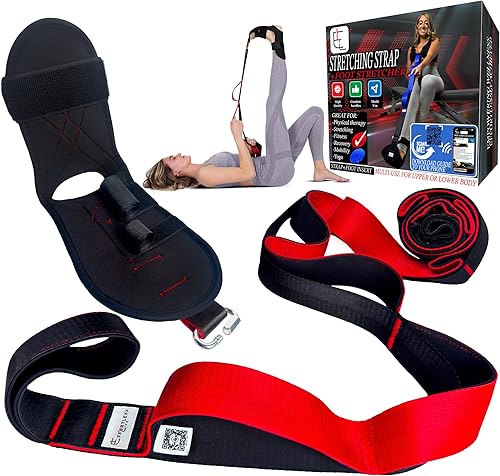 Fitness Stretching Strap with neoprene padded loops, fascia stretcher Nylon Strap for pre and post workout stretches, yoga, exercise, Physical