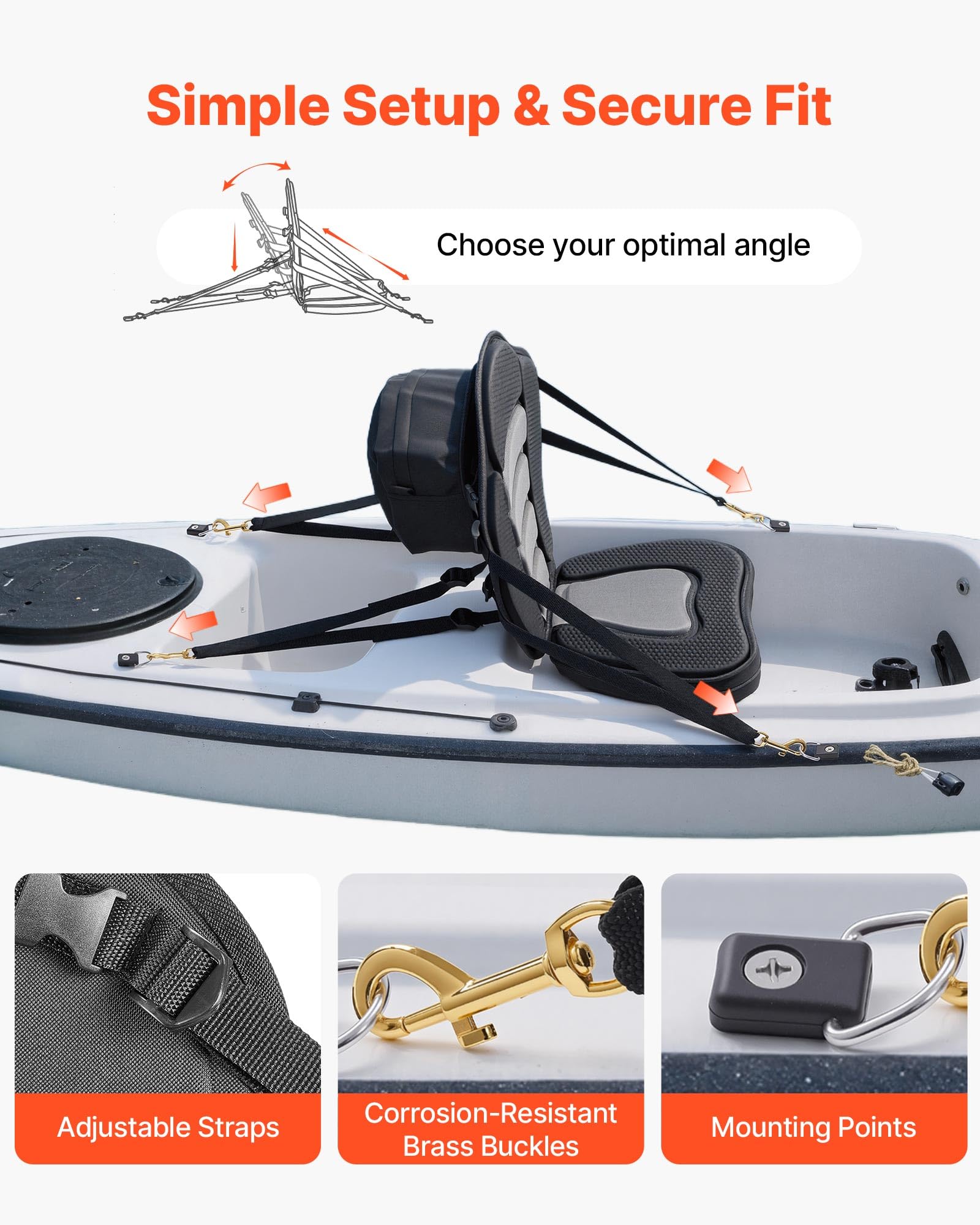 VEVOR 2 x Kajaksitz 53 mm Dicke, Gepolsterter Sitz für Stand-Up-Paddle-Board, Bootssitz mit Rückenlehne & Aufbewahrungstasche & Verstellbaren Gurten für SUP Kanu Angelboot Aufblasbares Kajak