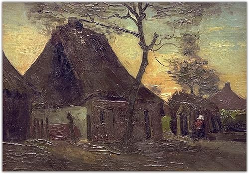 Impresión de lienzo Van Gogh "Casa de campo con árbol" Reproducción de cuadro famosa,Cuadro de arte de pared en lienzo decoración de oficina 60x90cm