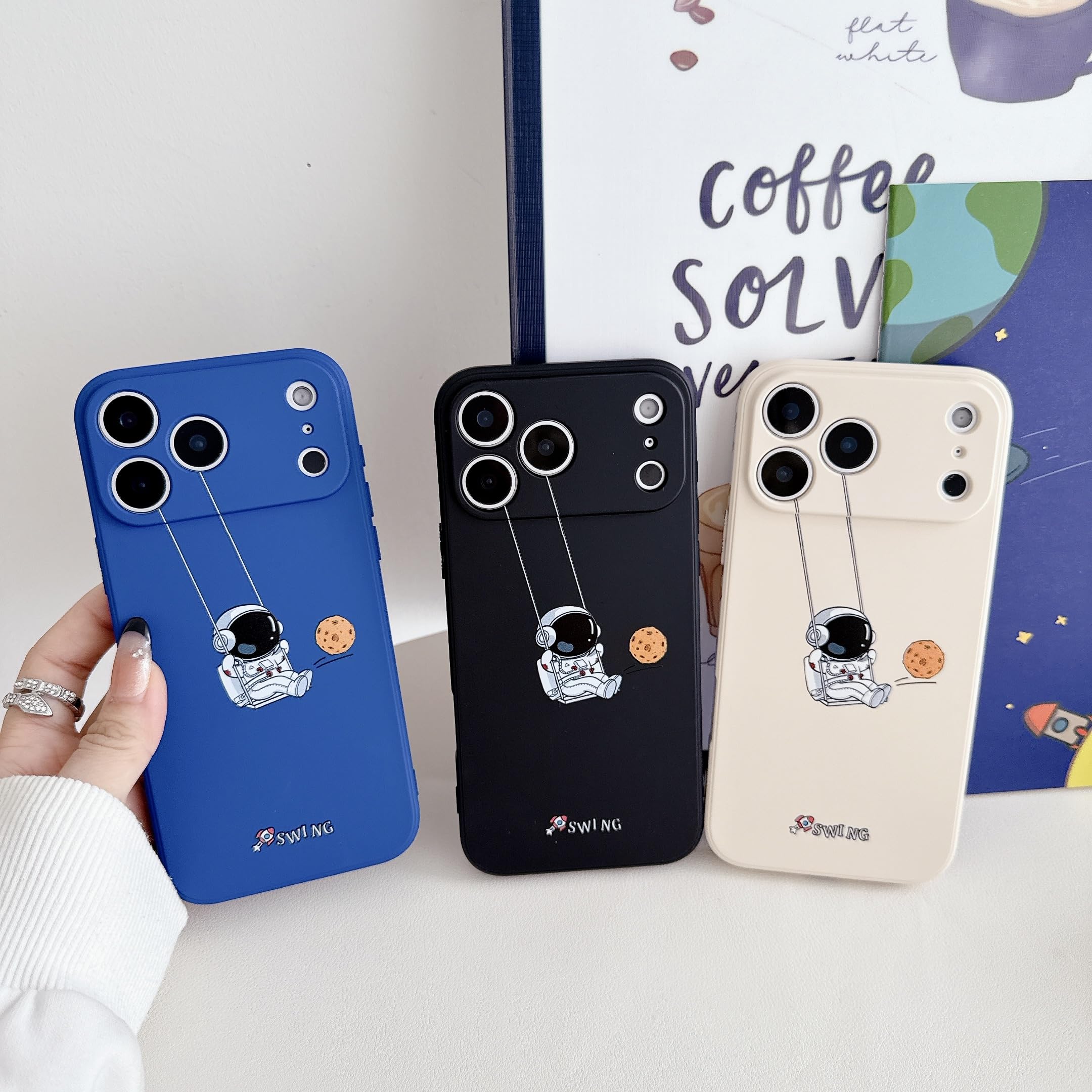 Yonds Queen for iPhone 17 Pro Cute Case, Cool Cartoon Swing Astronaut Planet Moon Space Design Stylish TPU Bumper Shockproof Anti-Slip Protector Fashion Case (Black Planet, iPhone 17 Pro) — view 7