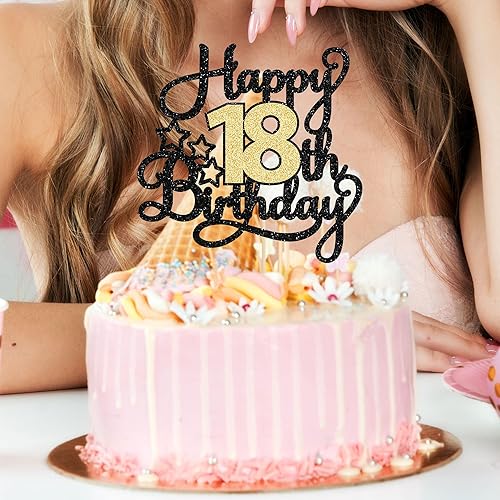 Miniatura 5 de 1 pieza de decoración para pastel de cumpleaños número 18 con purpurina y texto en inglés "Cheers to 18" Birthday Cake Pick Happy Birthday Cake