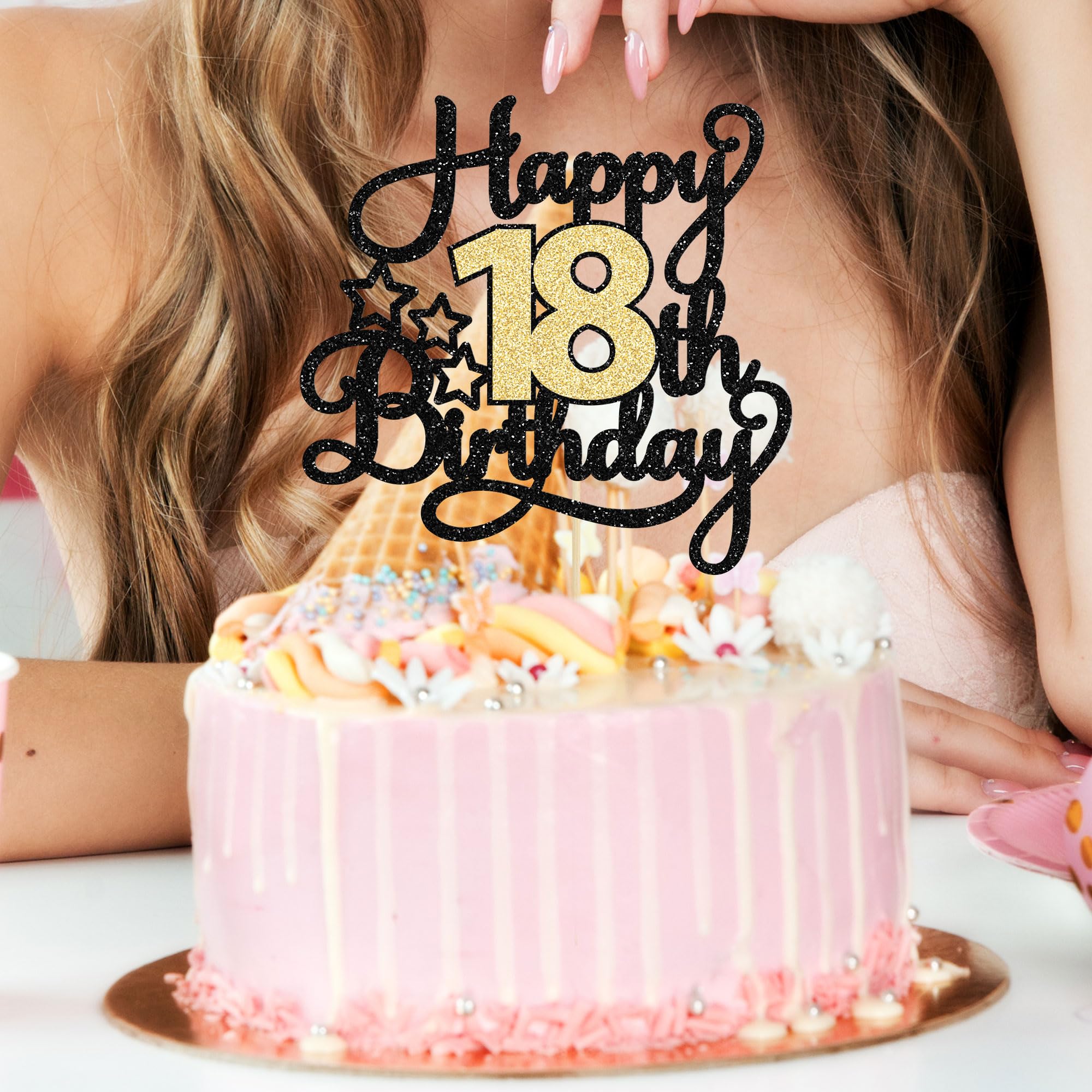 "Time To Adult" 18th Birthday Cake Topper - Black Theme Decor For Officially Adulting Party