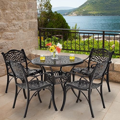 Miniatura 2 de Tangkula 5 Pieces Cast Aluminum Patio Dining Set, Outdoor Bistro Table Set with Umbrella Hole, Outdoor Patio Table and Chairs Furniture for Porch