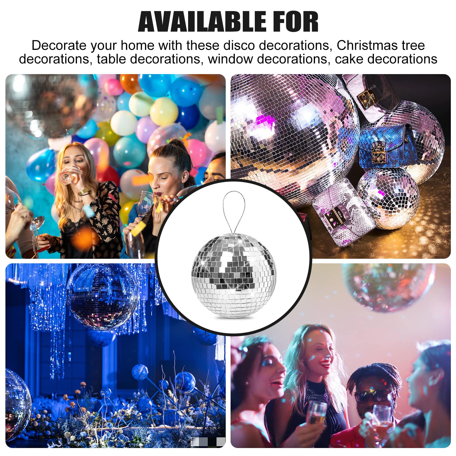 4 PCS Boules à Facettes, 10 cm Boule Disco, Boules à Facette à Suspendre, Disco Ball, Mirror Balls Décoration pour Jeux de Lumiere, Fête, Carnaval