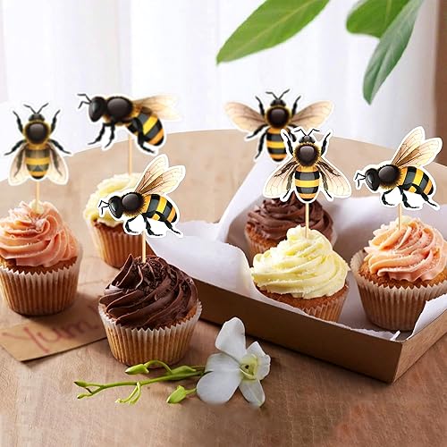 Miniatura 7 de Ercadio Paquete de 25 adornos para cupcakes de abejas, abejas de panal, para cupcakes, abejas de primavera, decoración de pasteles para cumpleaños,