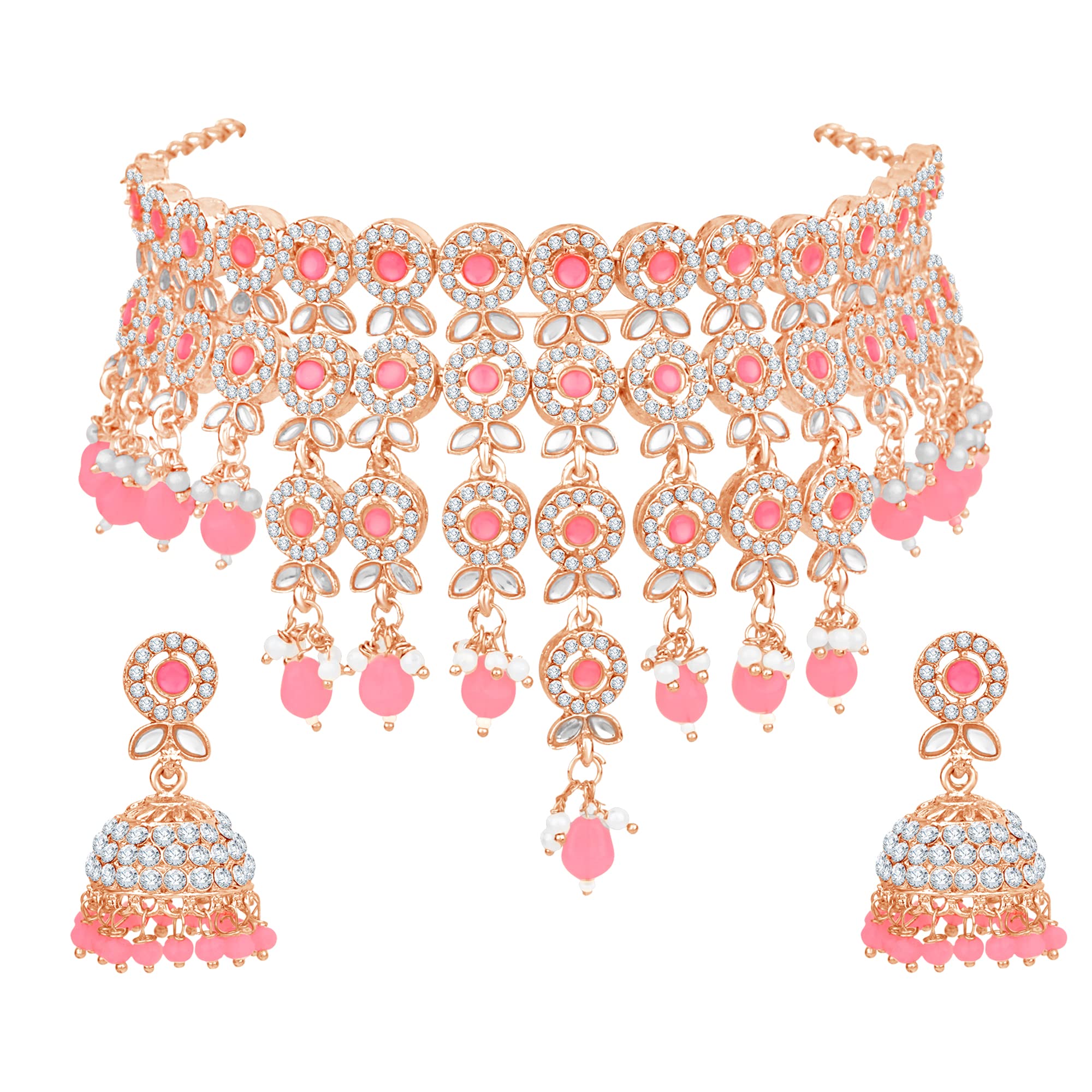 Atasi International Rose Gold Plated Pink Crystal AD Style Necklace Jewellery Set with Earrings for Women Ideal for Party, Wedding, Festivals (RGP5672) (B0C6HYF1KR) Amazon Price History, Amazon Price Tracker