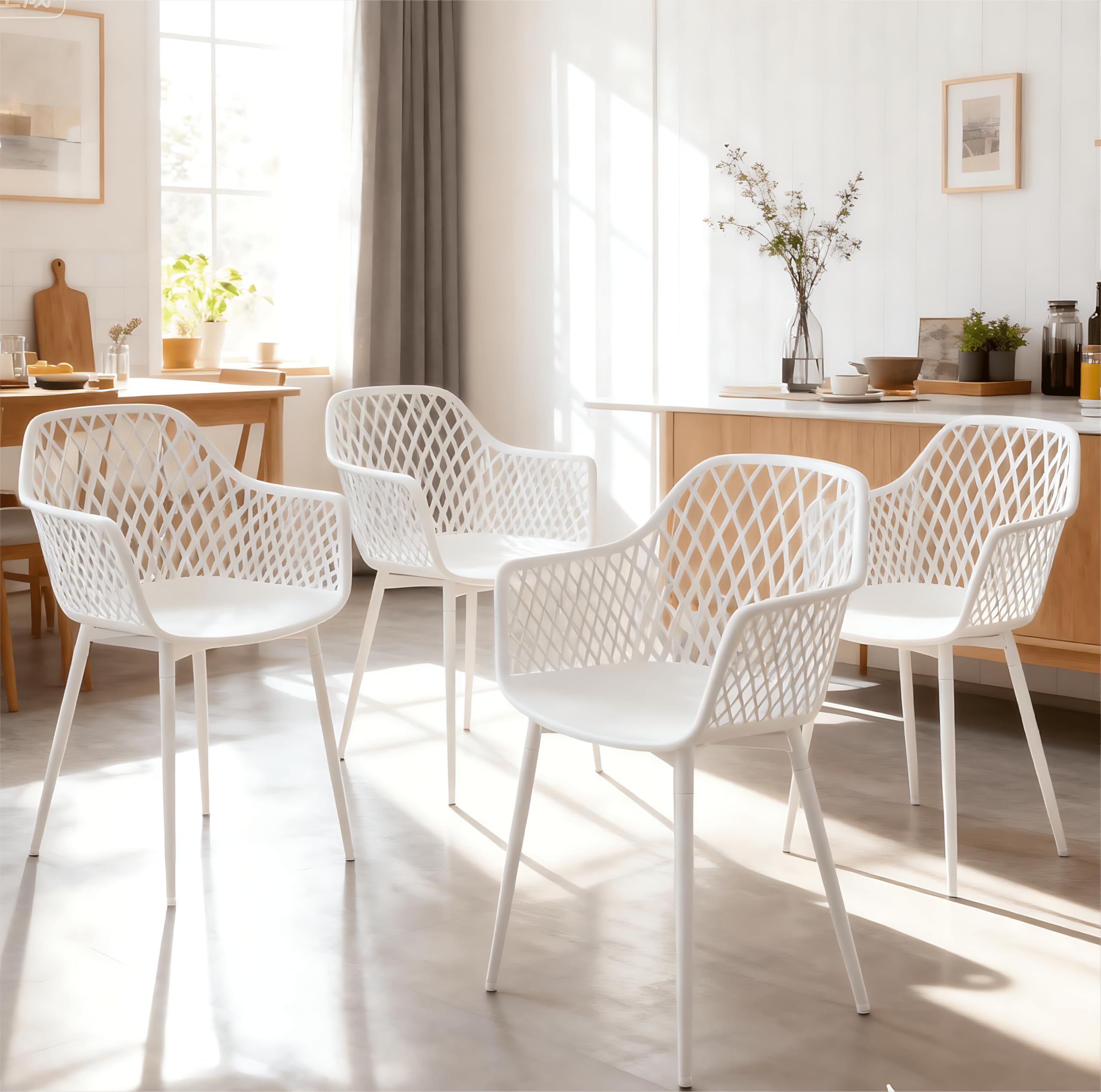 Set di 4 sedie scandinave imbottite, con gambe in legno per sala da pranzo, Verde celadon
