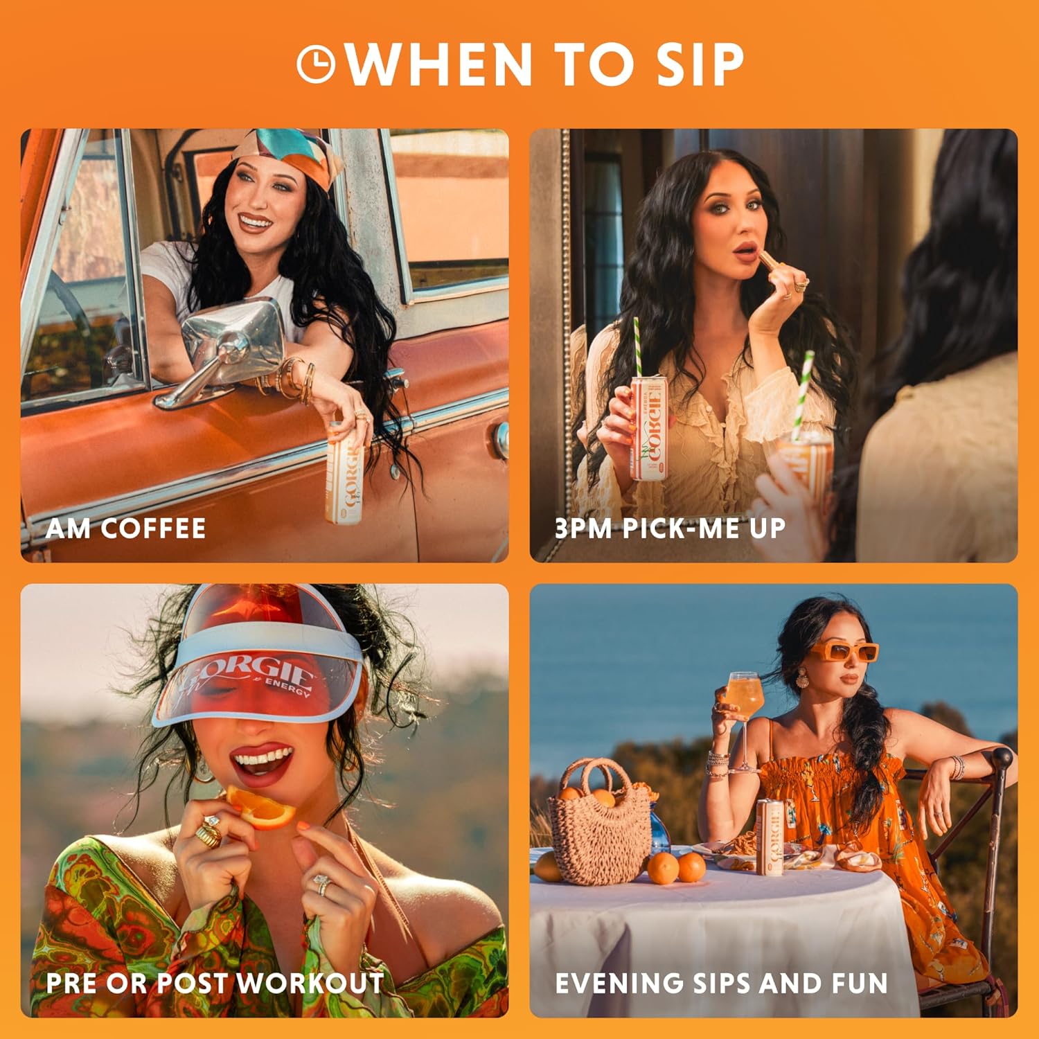 GORGIE Sugar Free Natural Energy Drinks, Jaclyn Hill Orange Twist (12 Pack) Healthy Sparkling Energy Drinks Natural Coffee Replacement with Green Tea Caffeine and Biotin, Vegan, Low Calorie - Image 7