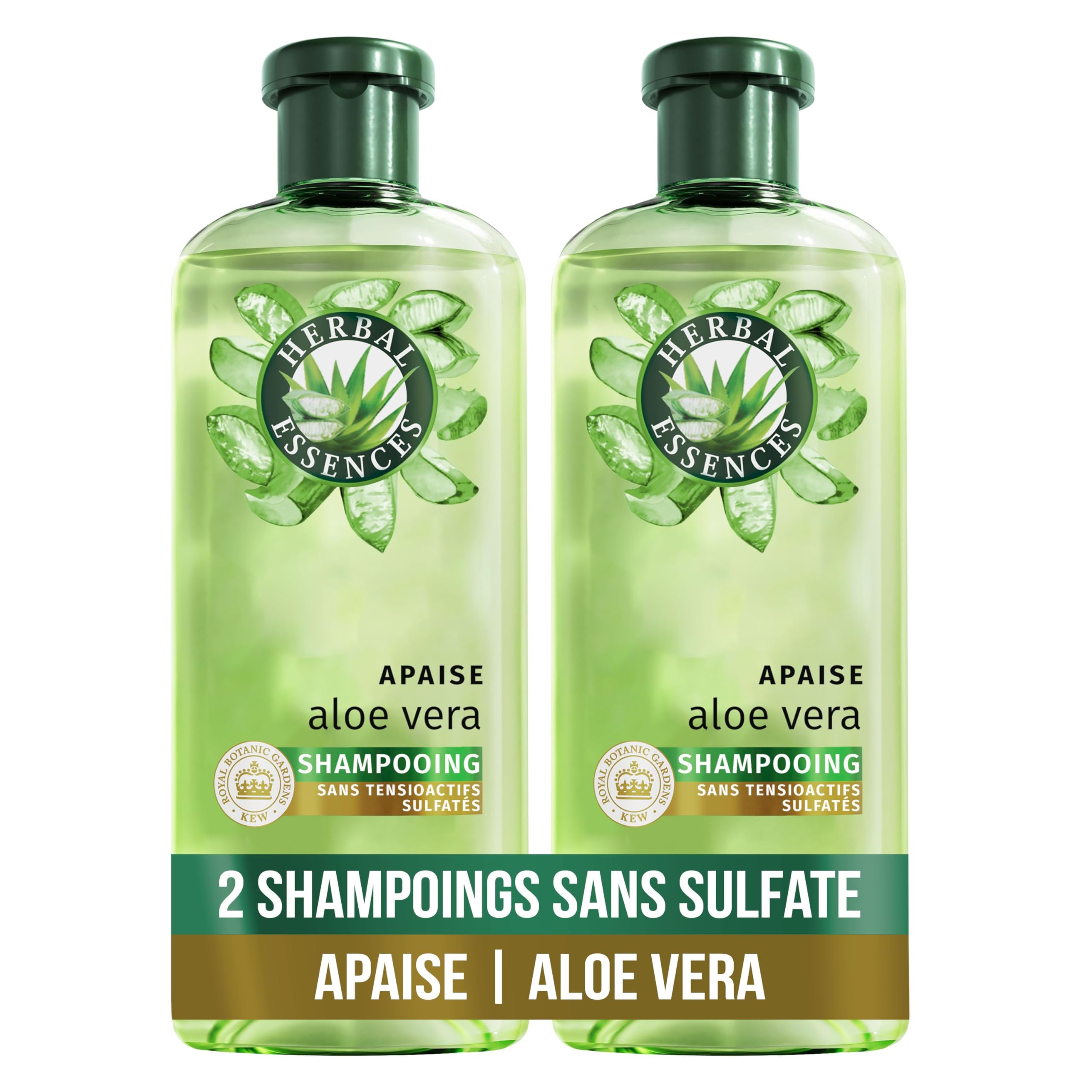 HERBAL ESSENCES - Sulfate Free - Moisturizing Shampoo 2x250ml Aloe Vera - Soothes, Hydrates, Cleans and Nourishes Very Dry Hair - Jasmine Scent, Silicone and Sulfate Free - Vegan