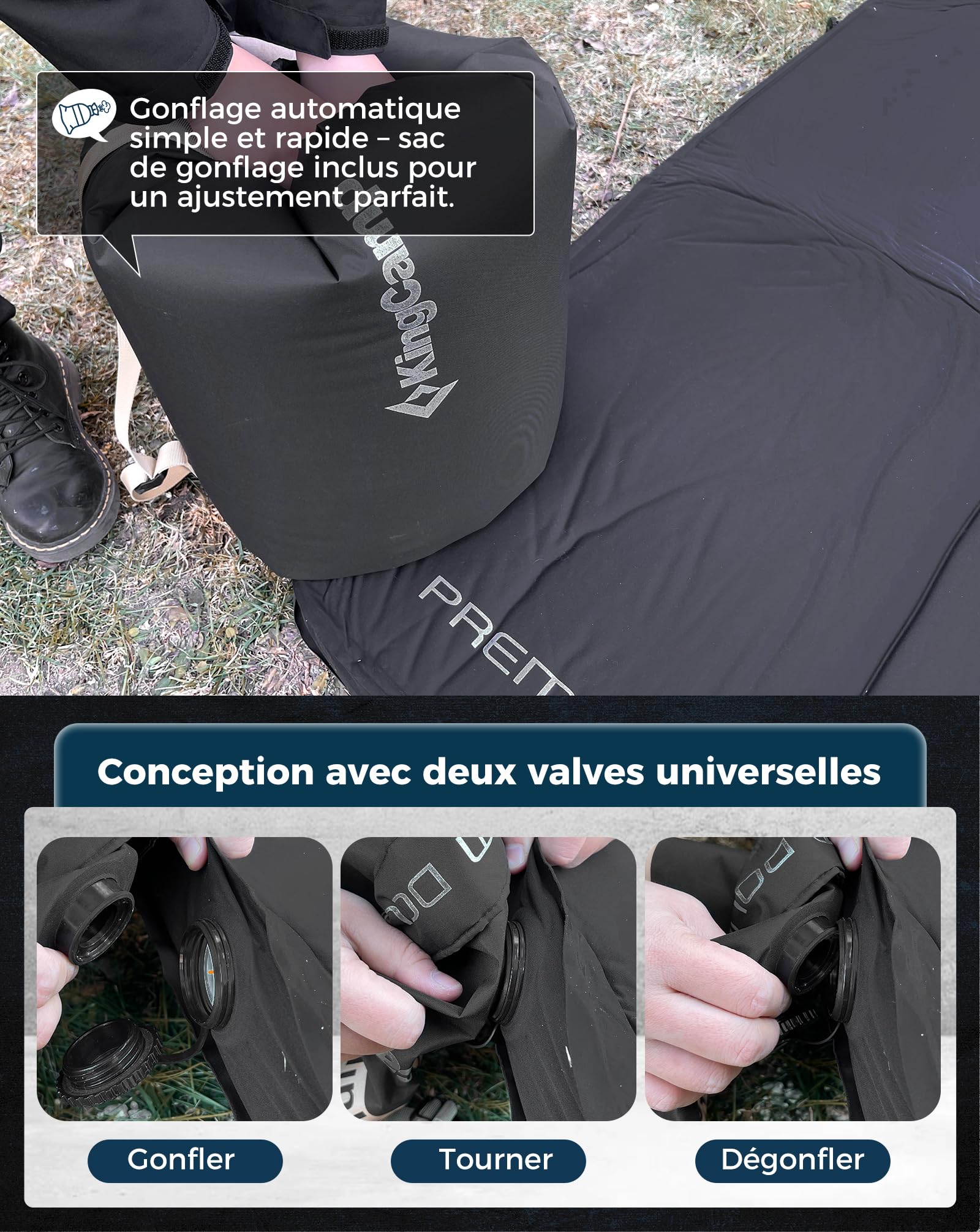 KingCamp Matelas de Camping Auto-gonflant - Matelas Gonflable en Mousse - Double (200,9 x 127,8 x 7,6 cm) - Portable - Grand Matelas épais et Chaud pour Camping, randonnée, Voyage, intérieur
