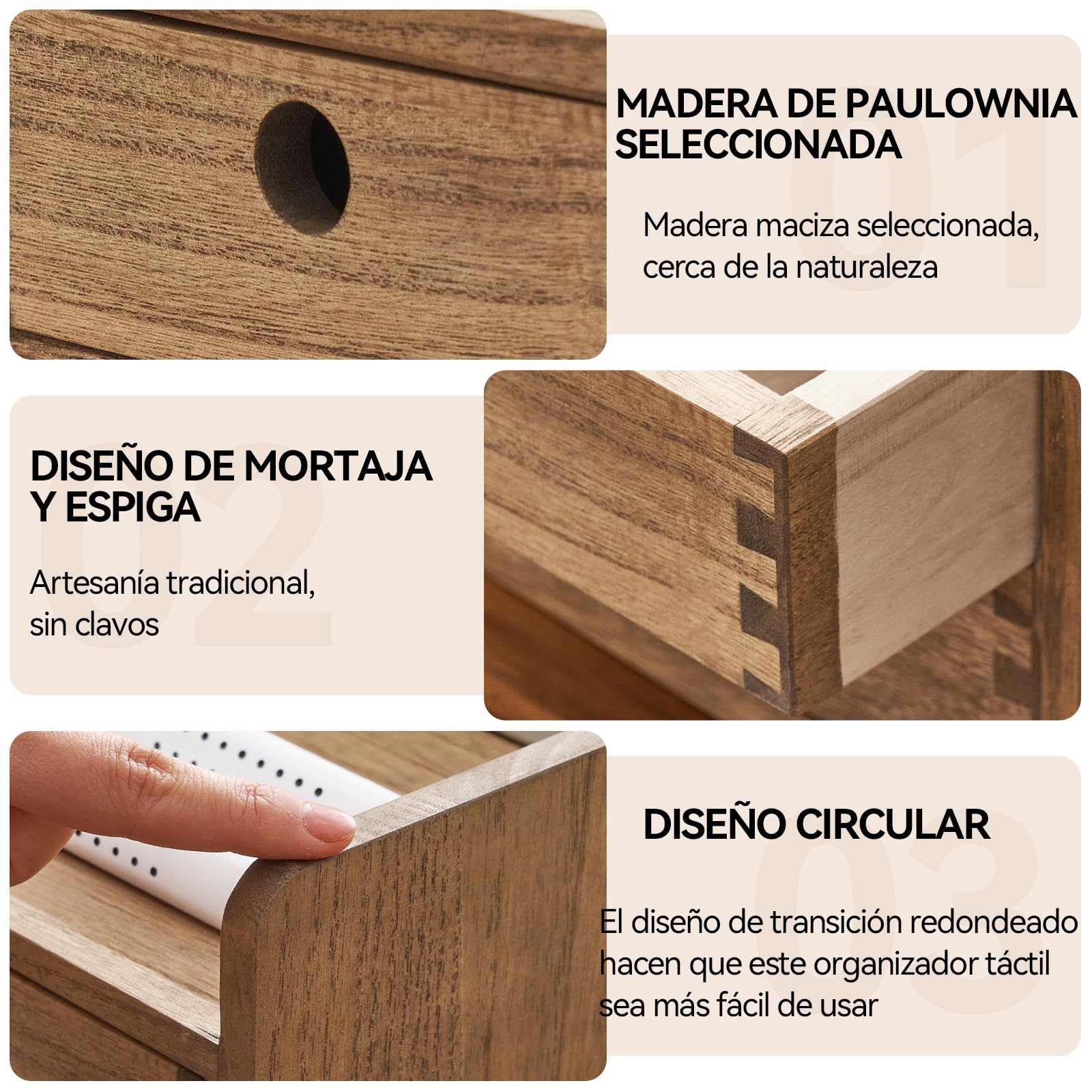 KIRIGEN Cajonera de Madera, Organizador de Escritorio, Marrón Oscuro | 35 × 27 × 16,7 cm, 3 cajones, 1 balda, madera maciza, hecho a mano, montado, acabado con aceite vegetal