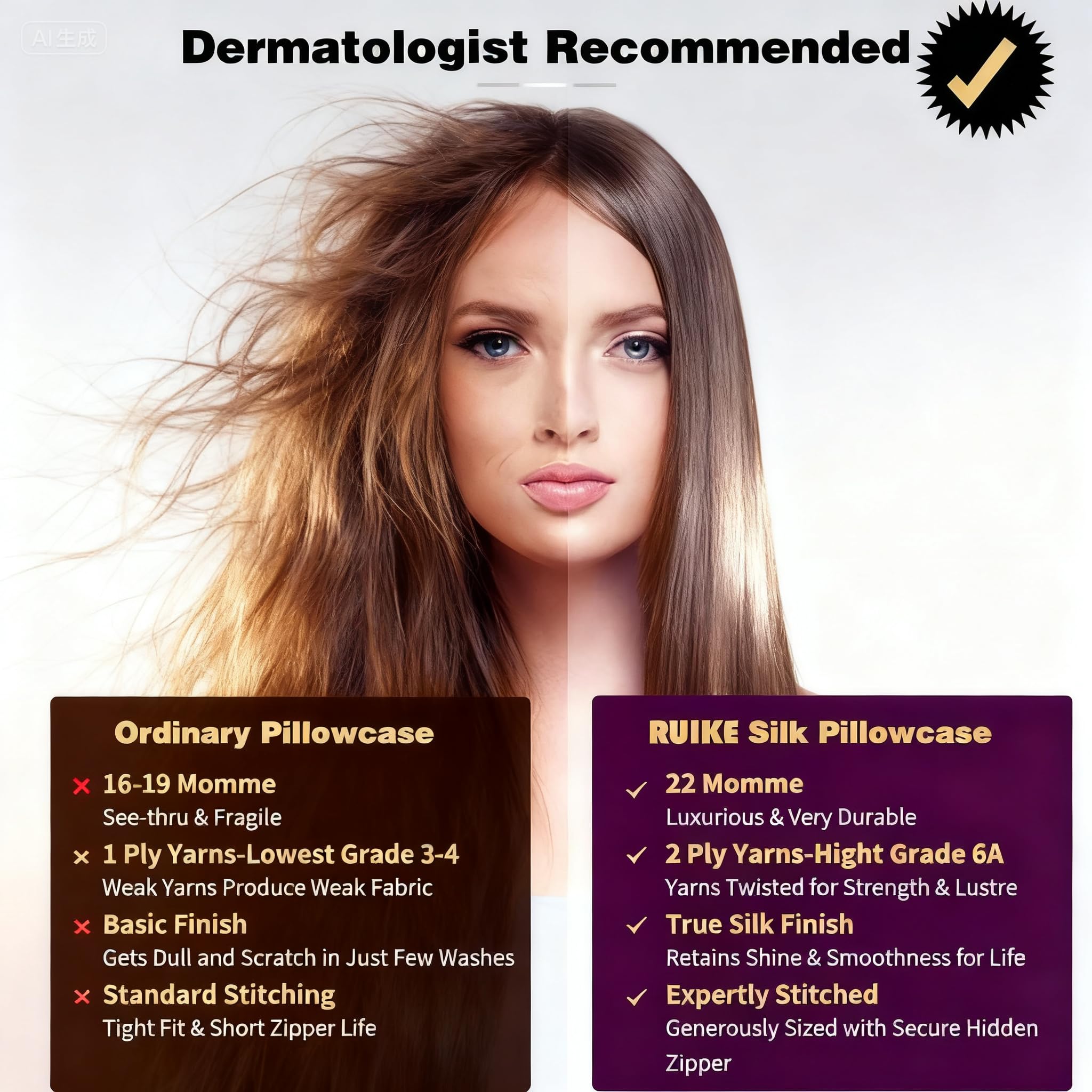 Federa per cuscino in seta 100% seta 22 momme certificata Oeko-TEX, benefici per capelli e pelle, anti età, anti acaro (bianco, 50 x 70 cm)