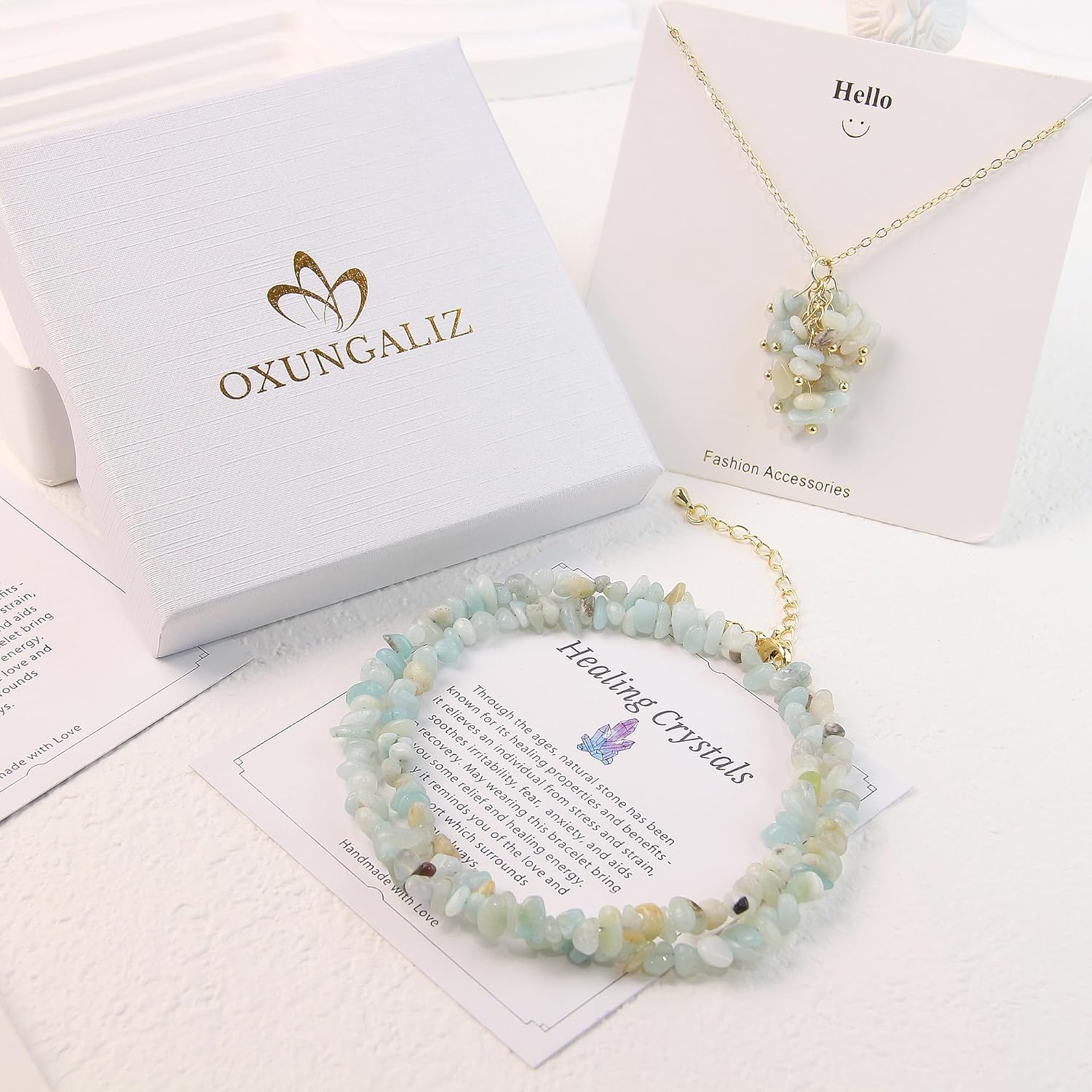 2Pcs Crystal Necklace for Women Handmade Choker Necklaces Pendant Necklace Natural Stone Gemstone Beaded Necklace 18k Gold Plated Adjustable Dainty Necklace for Women - Image 6