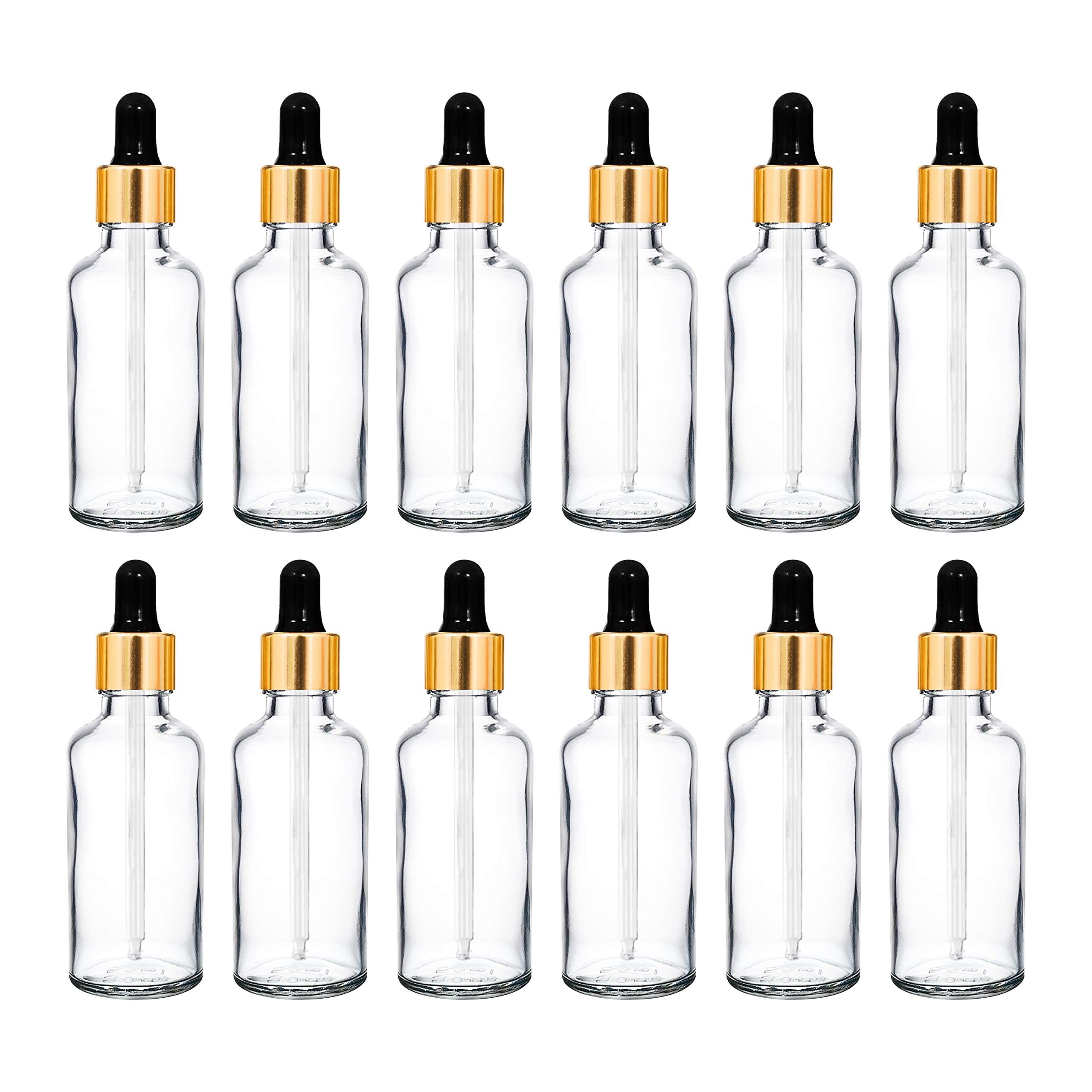 nsb herbals50 ml Clear/Transparent Round Empty Glass Bottle/Glass Dropper/Golden Ring/Silicon Black Teat, Refillable, For Essential Oils, Perfumes (Pack Of 3)