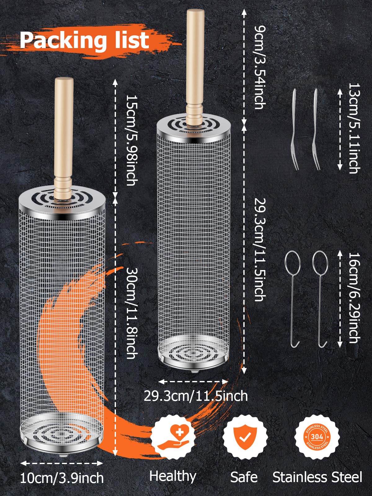 Landrip Cesta de Barbacoa Rodante, Mango de Madera Desmontable, Acero Inoxidable, Accesorio de Cocina al Aire Libre para Barbacoa de Vegetales, Gadgets de Jardín y Camping para Barbacoa a Gas, Regalo
