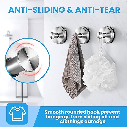 Miniatura 4 de JOMOLA Ganchos con ventosa para ducha, gancho para toallas de baño, para almacenamiento de ducha, utensilios de cocina, acero inoxidable, acabado