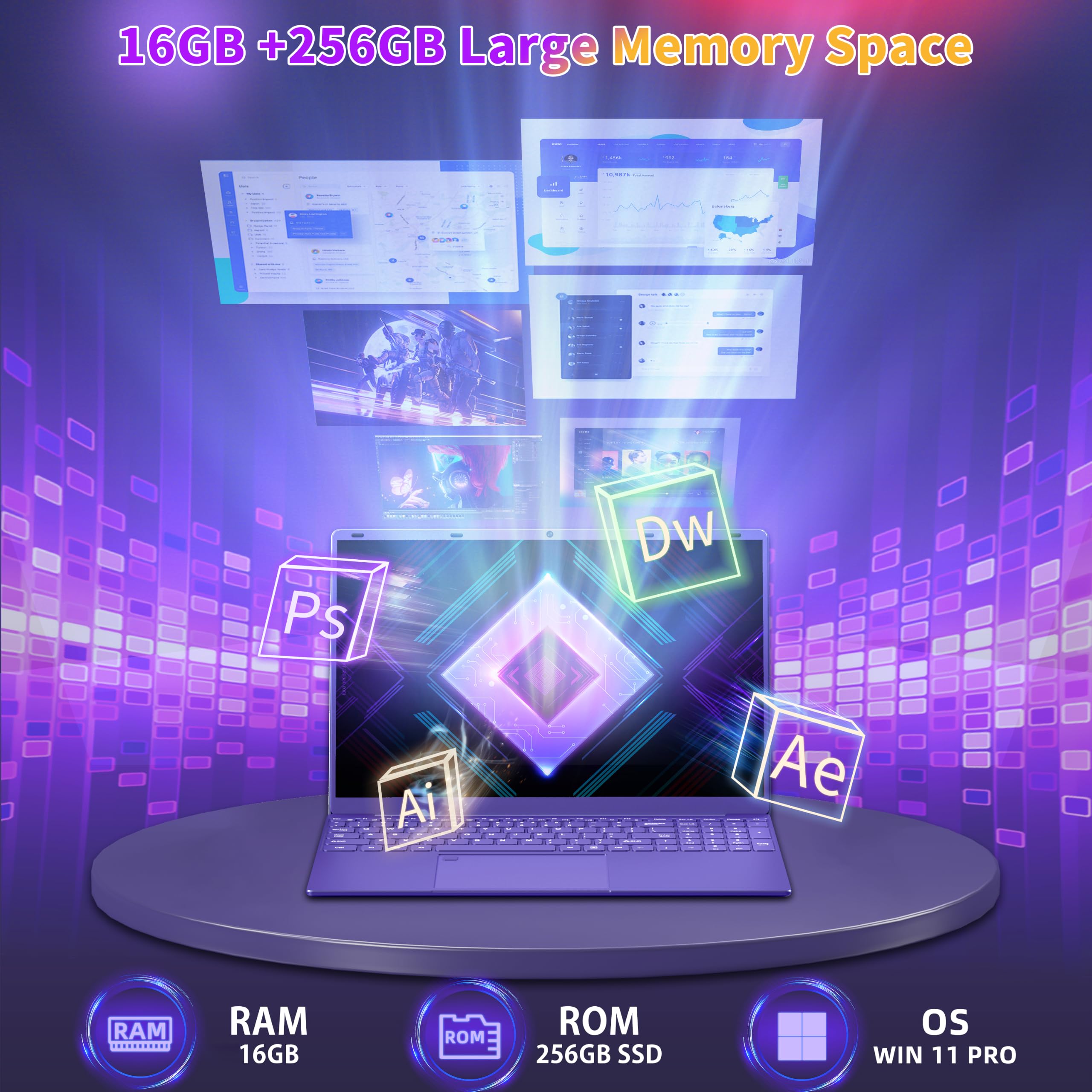 Amazon.co.jp: Nmybwo 16インチ パープル ノートパソコン、 16GB RAM