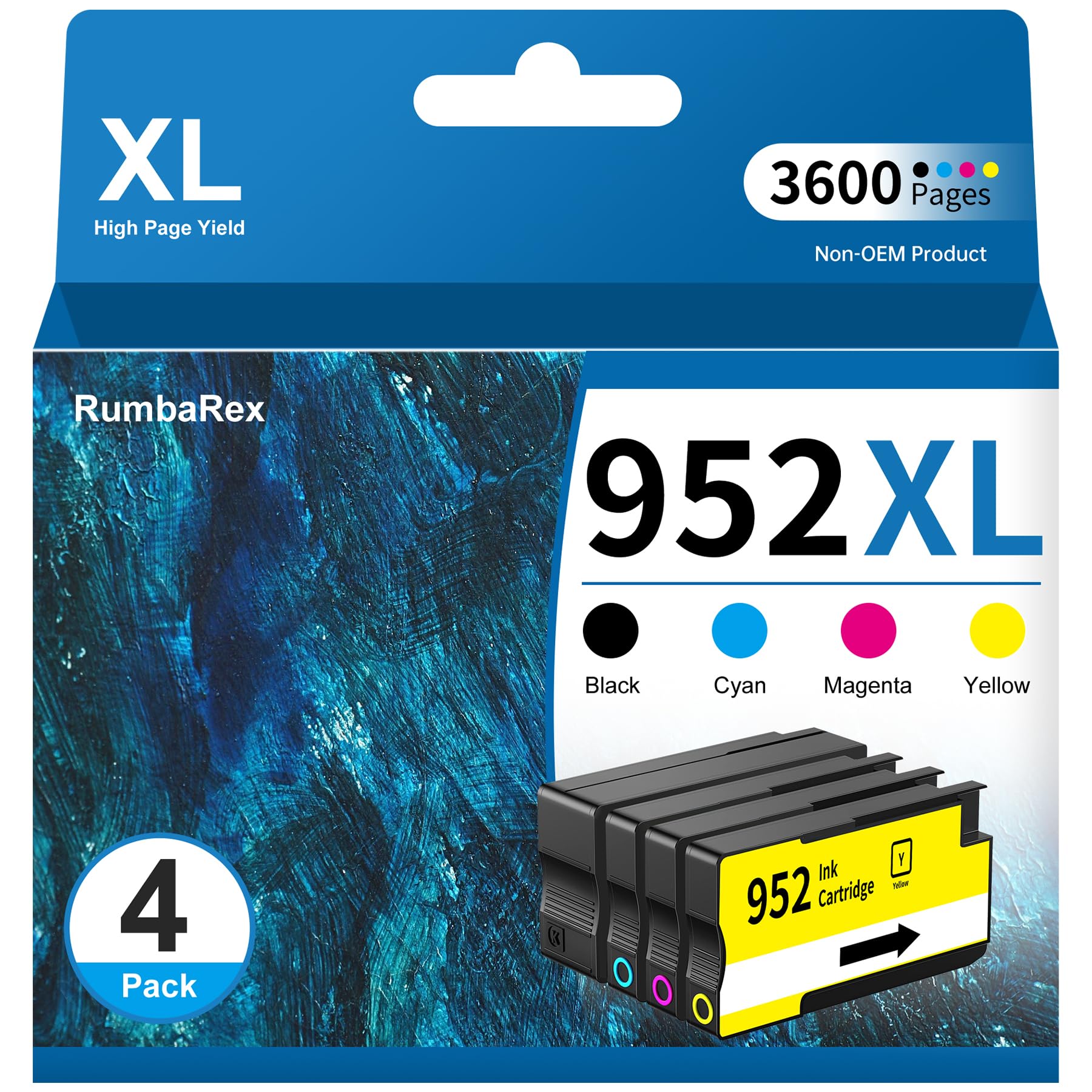 952XL Ink Cartridges Combo Pack (4-Pack, Black/Cyan/Magenta/Yellow) Replacement for HP 952 XL Ink Cartridge for OfficeJet Pro 8710 8720 7740 8210 8715