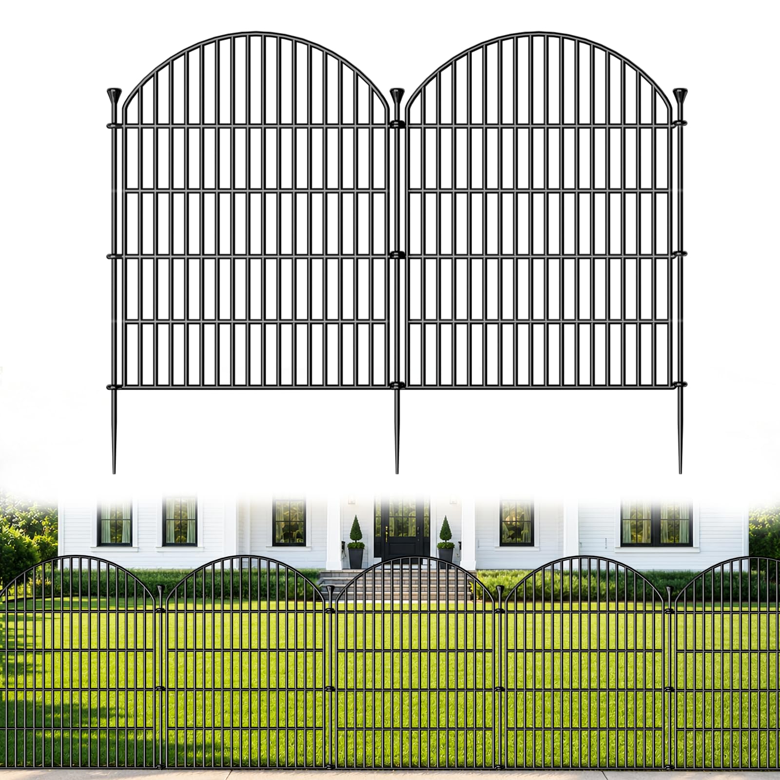 No Dig Garden Fence Panels, Dog Fence Outdoor for Yard, 12 Pack | 32in(H) x 29ft(L) Rustproof Metal Animal Barrier for Rabbits & Flowers, Decorative Temporary Fencing