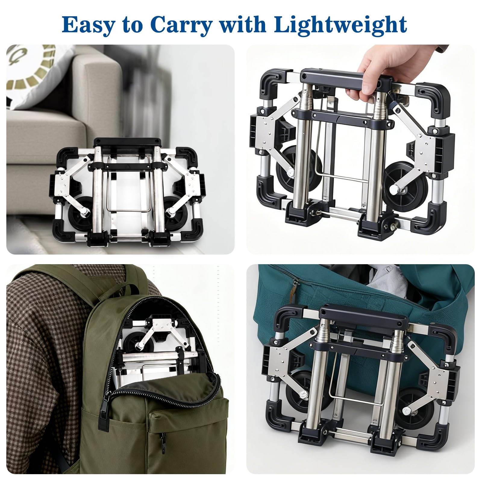 CNQLIS Diable Pliable, Chariot de Transport Portable, Compact, Mini léger pour Voyage/Auto/déménagement/Bureau, 30,5 cm H x 23,9 cm l s'adapte à la Plupart des Sacs à Dos - Diable léger de 50 kg