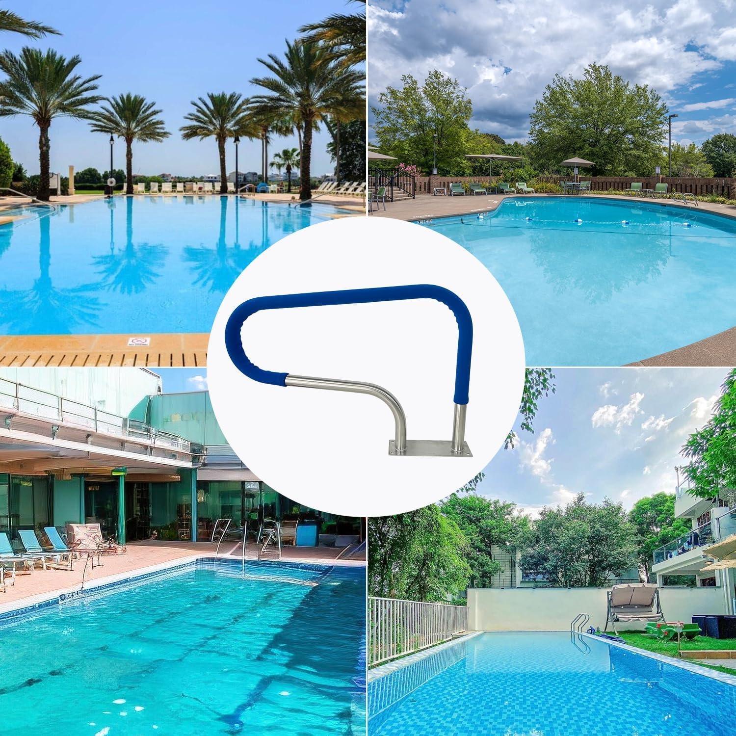 Pool Haltegriff aus Edelstahl V2A, 90x59cm Pool-Handlauf für Einbaupools, Sicherheitshandläufe für Schwimmbäder, Tragkraft 100kg, Pool-Treppengeländer aus Edelstahl 304 mit Griffabdeckung