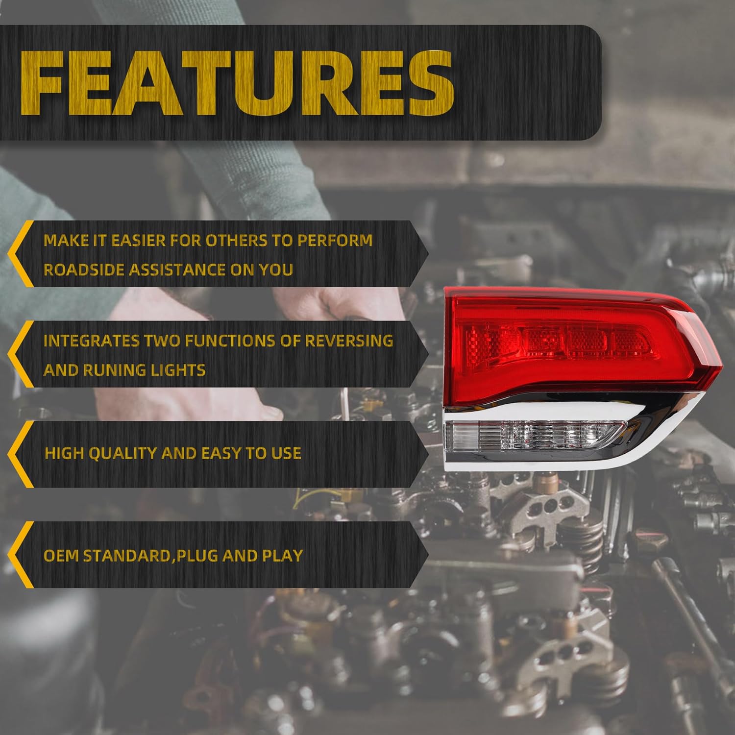 Dasbecan Left Driver Side Inner Tail Light Assembly Compatible with 2014-2021 Jeep Grand Cherokee Laredo/Limited/Overland/Summit Replaces 68110047AB CH2802105 Taillight Halogen Type